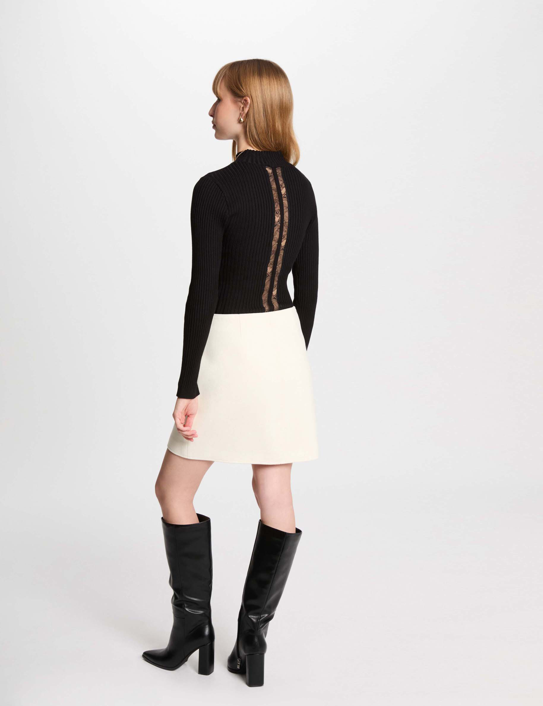 jersey cuello alto con encaje negro mujer Jersey cuello alto con encaje negro mujer