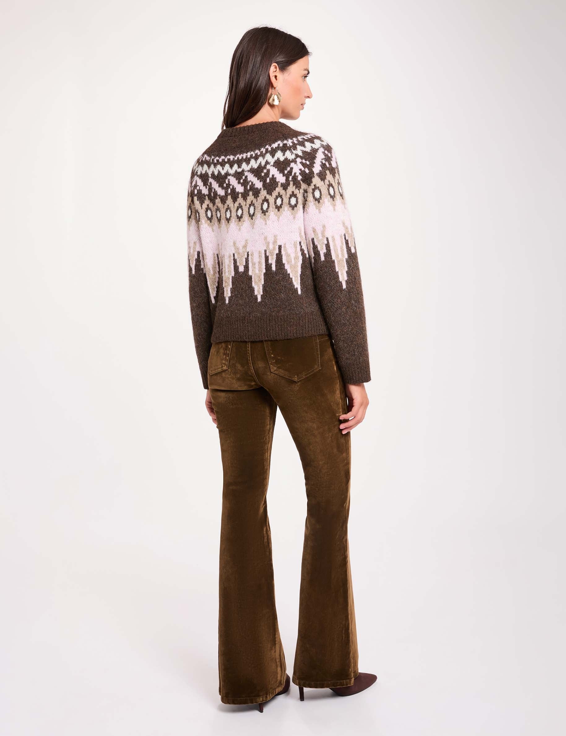 Jersey de chevron con cuello redondo marr&oacute;n oscuro mujer