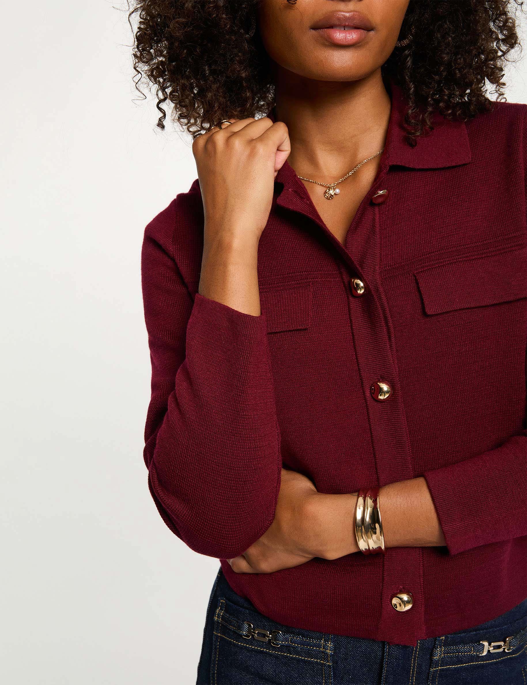 cardigan manga larga burdeos mujer Cárdigan manga larga burdeos mujer