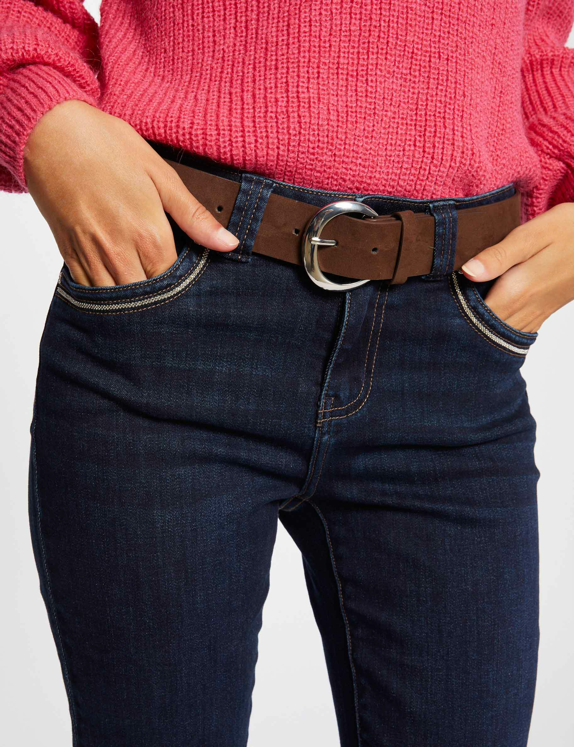 Vaquero slim con cinturón vaquero sin tratar mujer Vaquero slim con cinturón vaquero sin tratar mujer