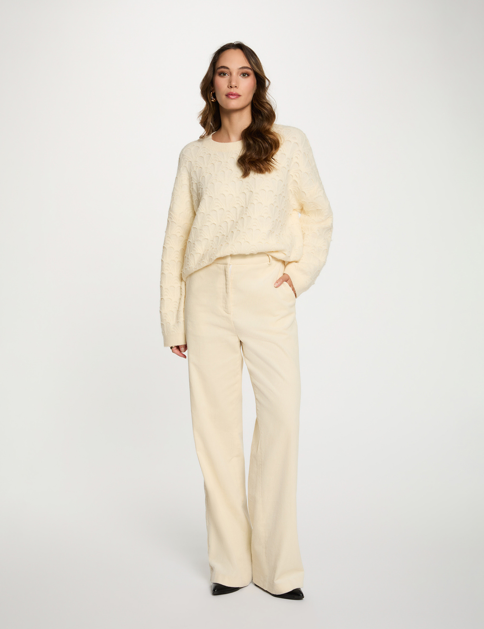 Jersey cuello redondo fantas&iacute;a marfil mujer