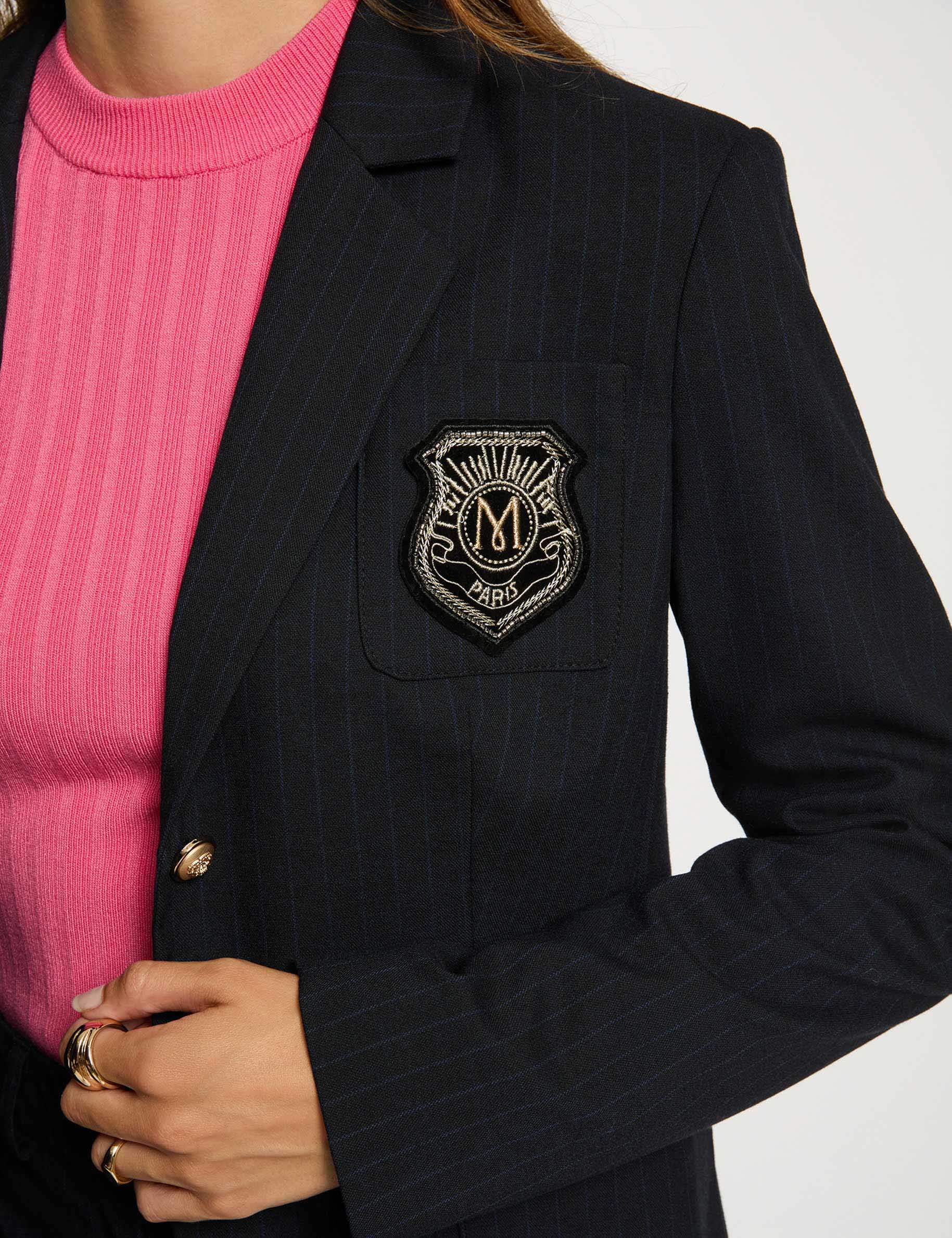 Blazer recto a rayas azul marino mujer