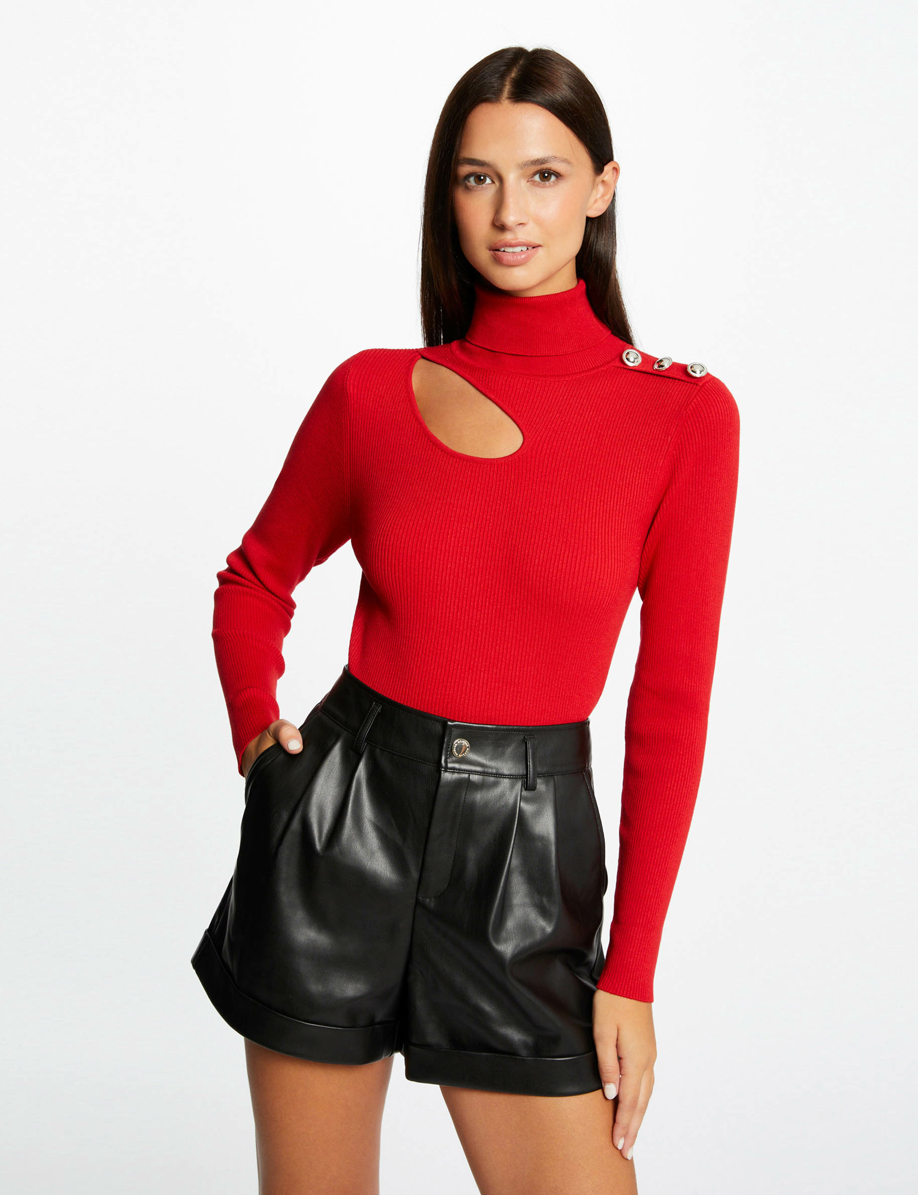 Jersey manga larga con abertura rojo medio mujer