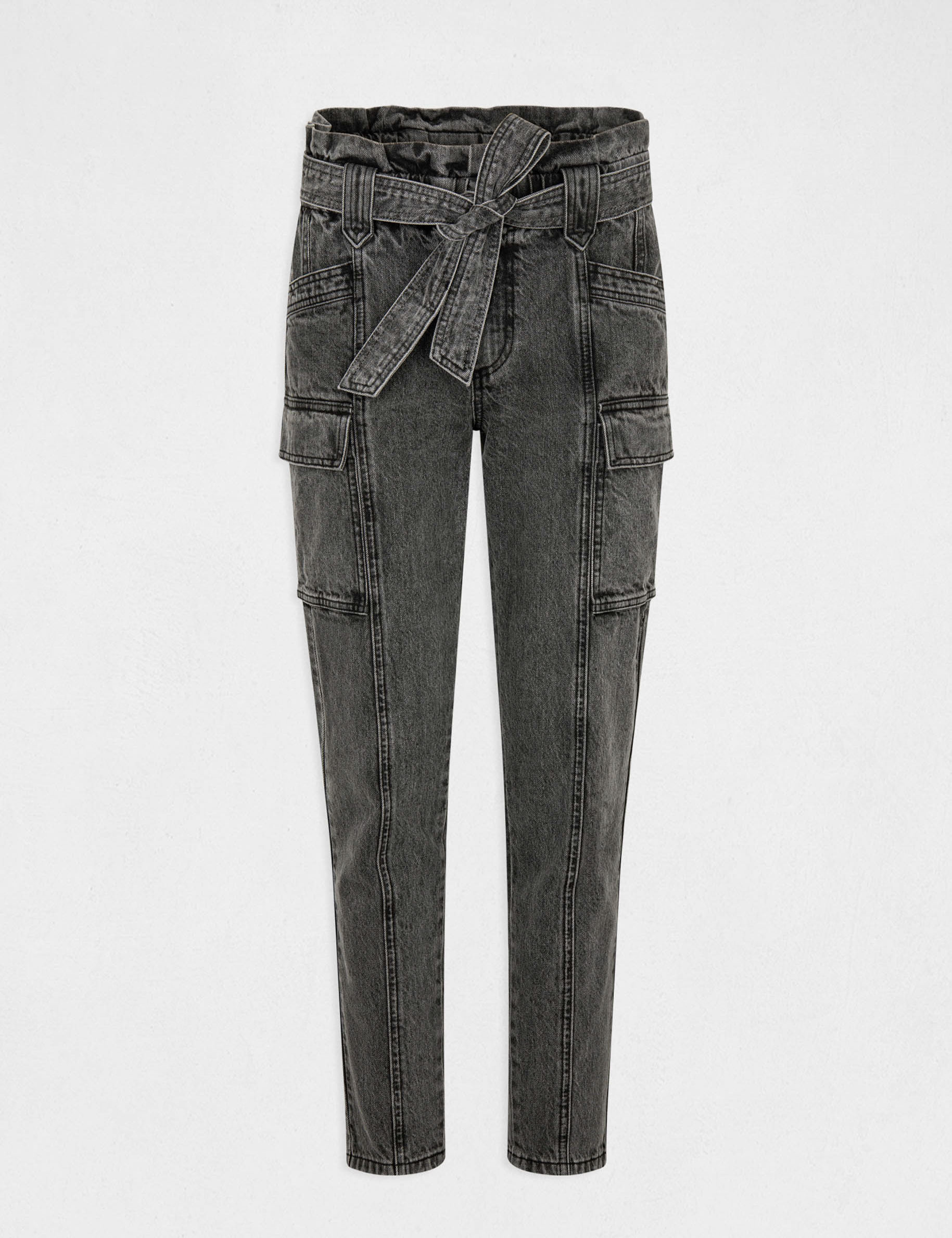 Vaquero cargo slim estilo corto gris moyen mujer