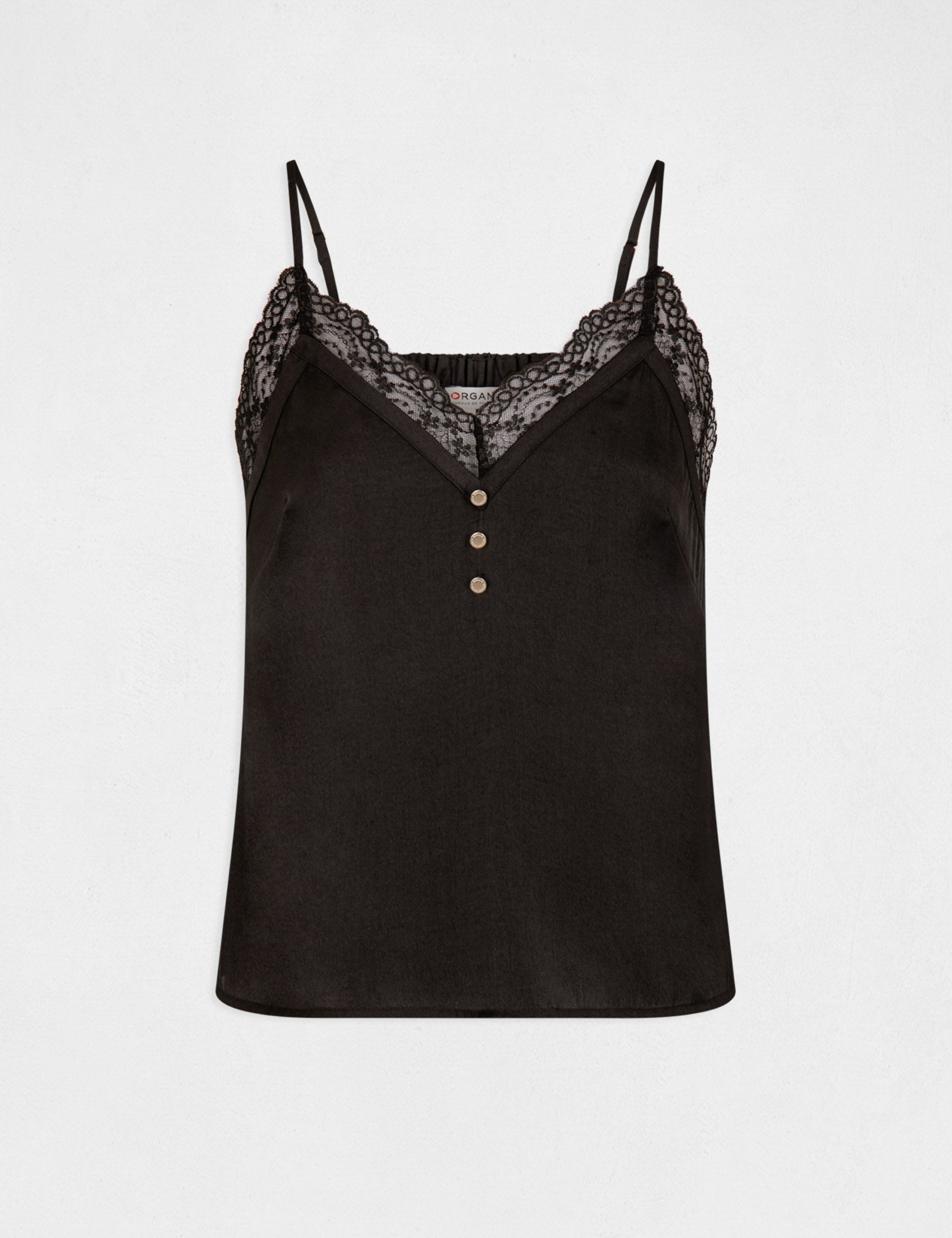 Top tirantes finos con botones negro mujer Top tirantes finos con botones negro mujer