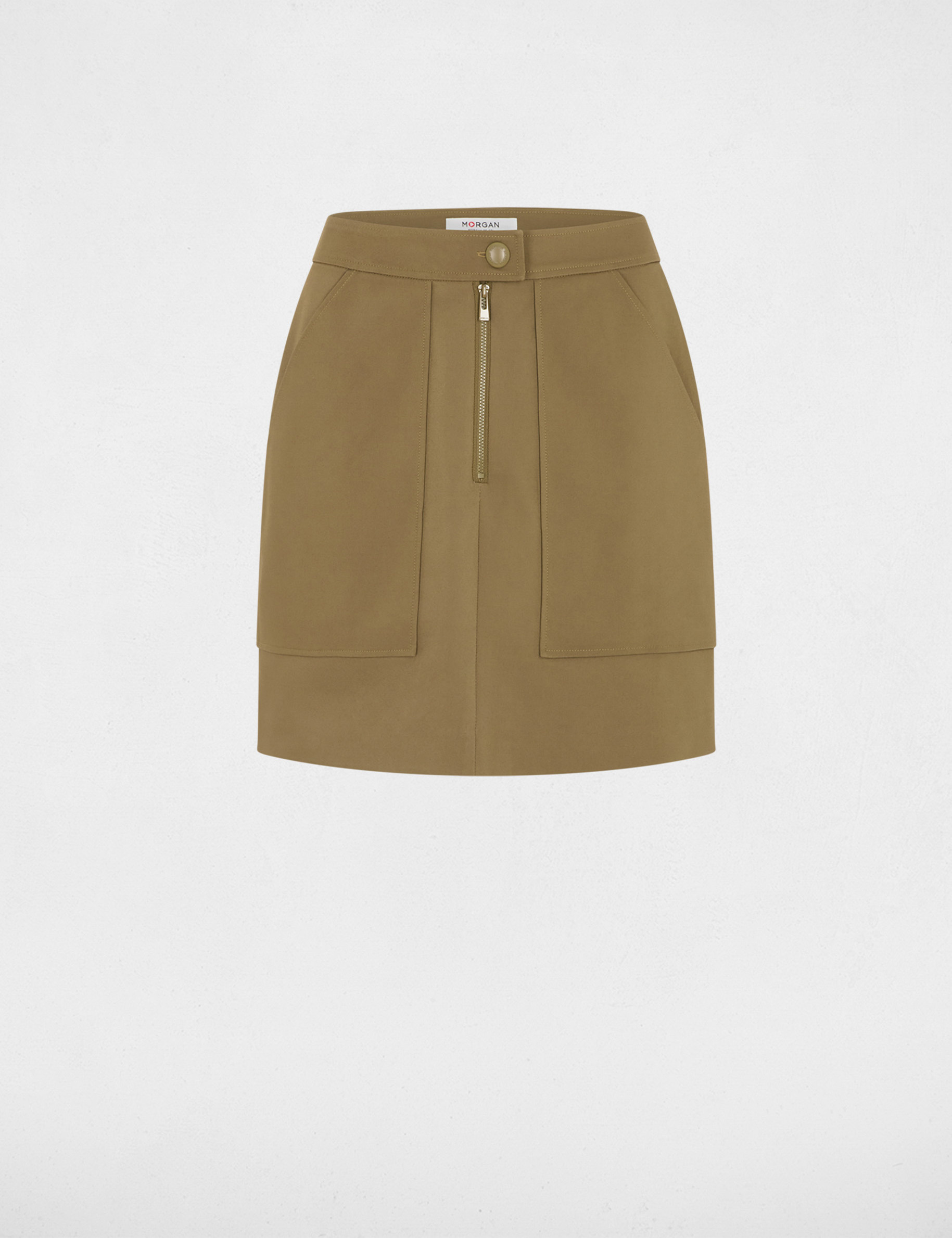 Falda corta con cremallera verde caqui mujer