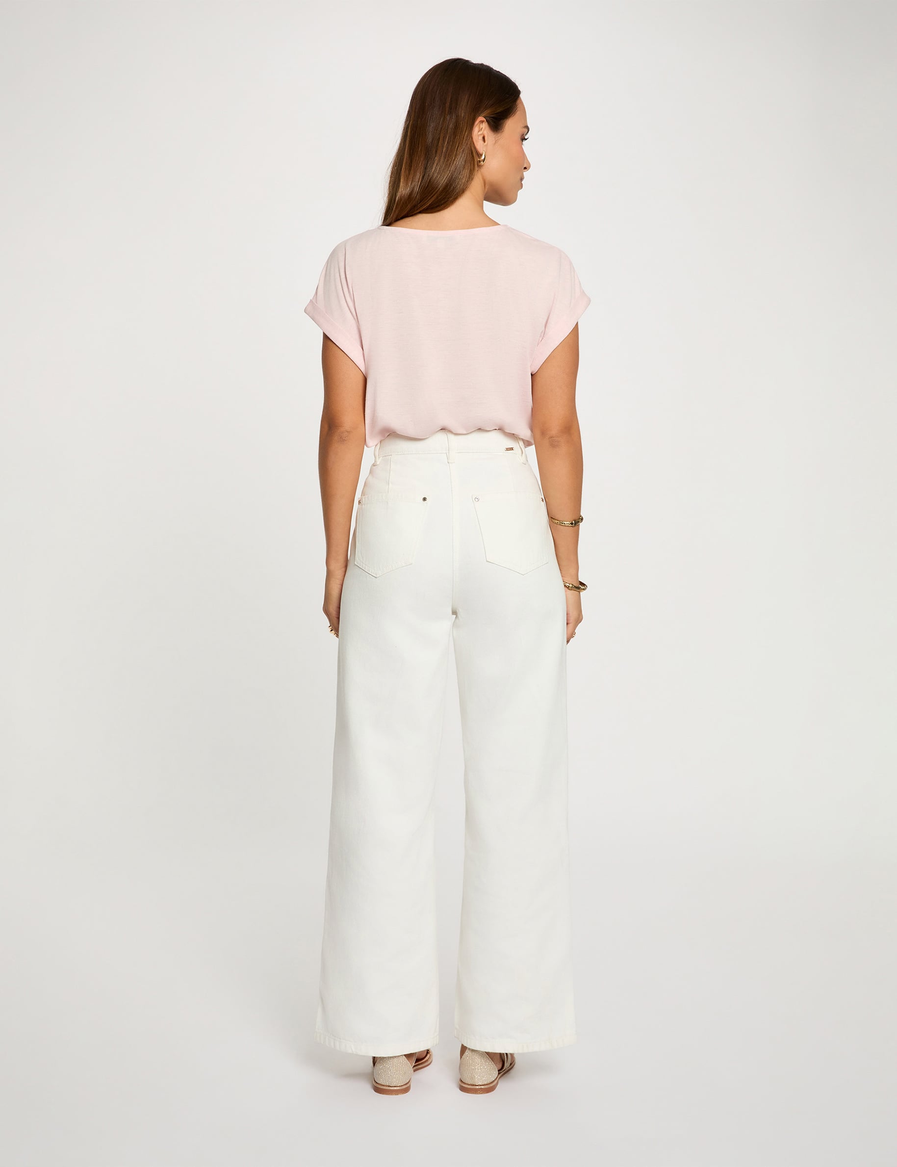 Camiseta cuello v manga corta rosa claro mujer