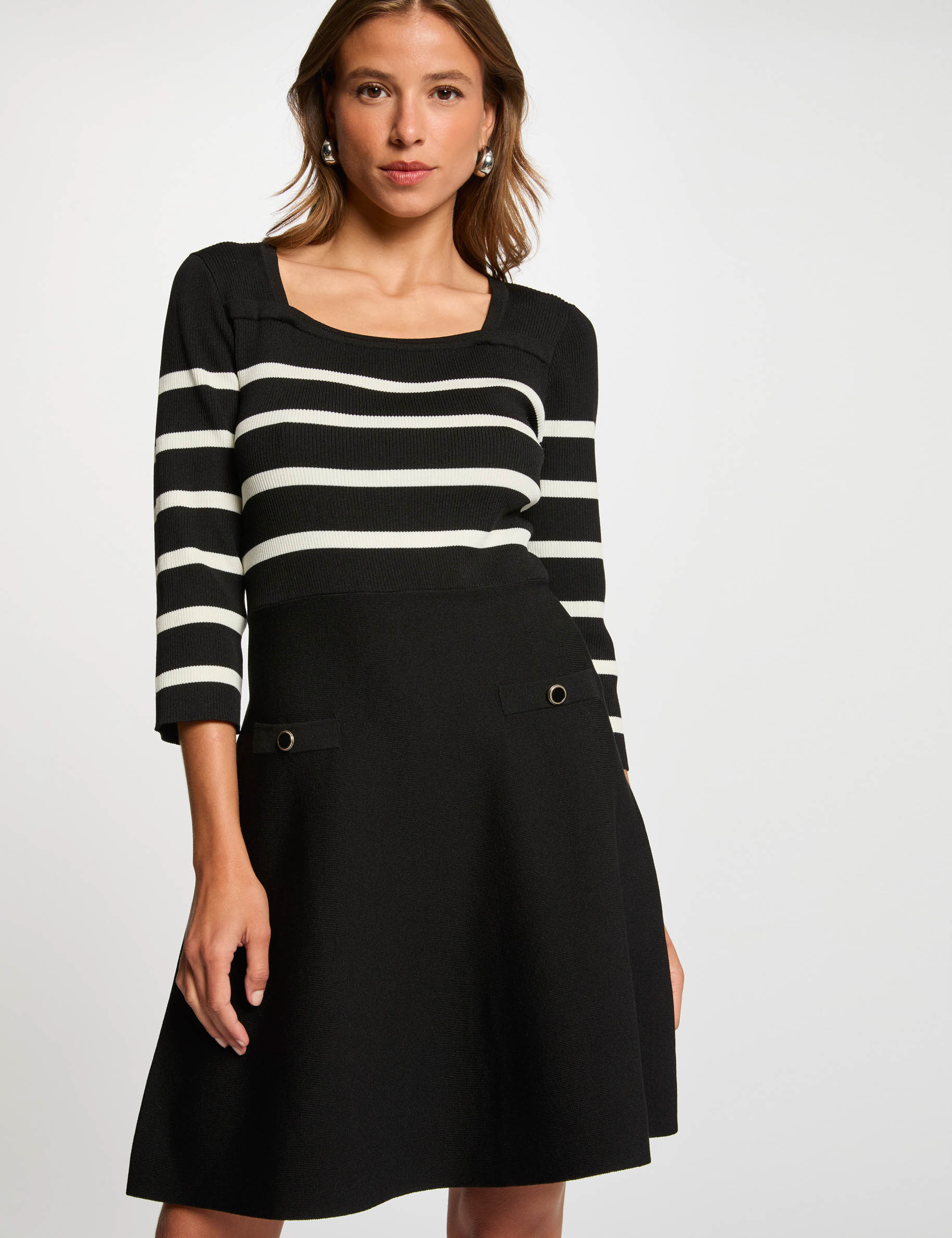vestido punto evase con rayas negro mujer Vestido punto evasé con rayas negro mujer