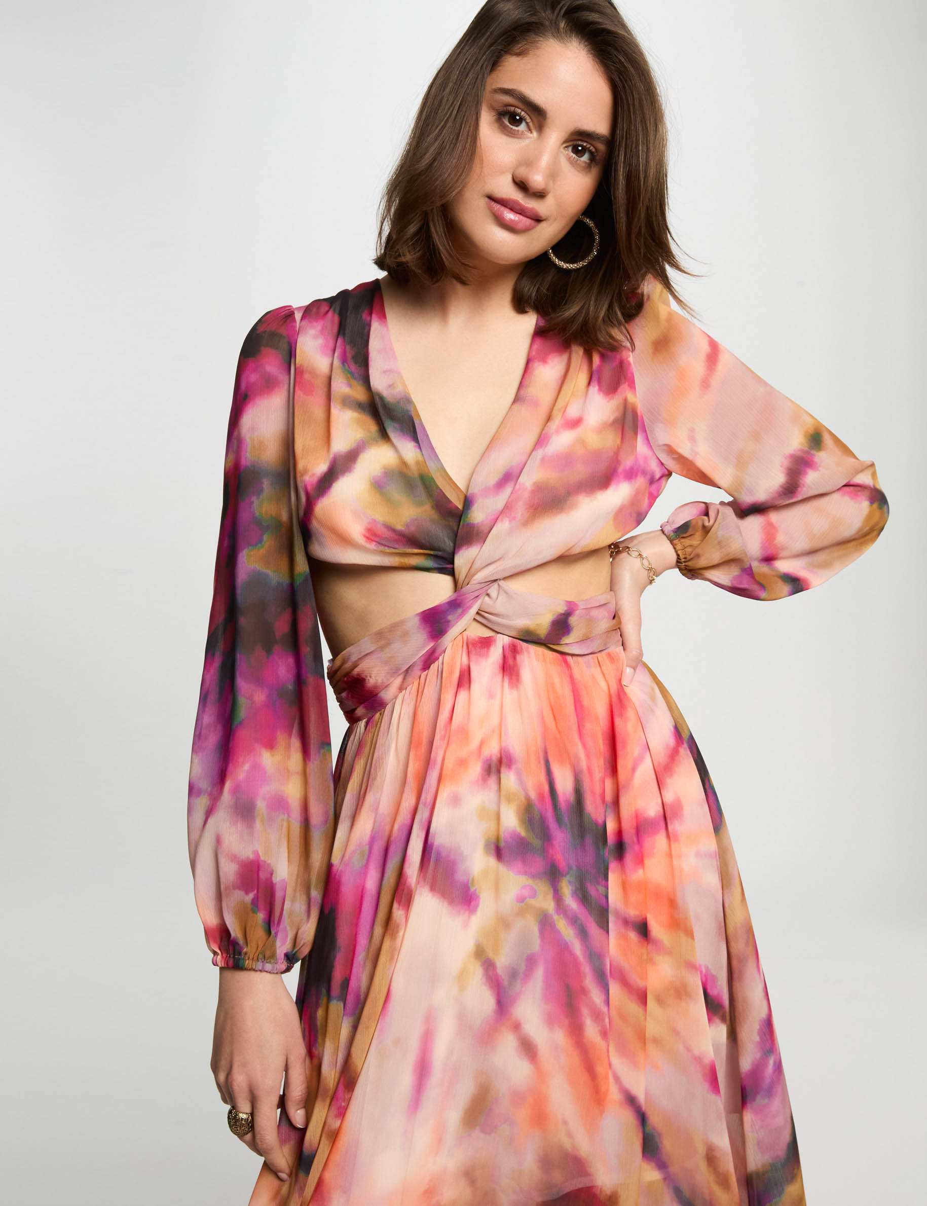 vestido largo recto estampado multicolor mujer Vestido largo recto estampado multicolor mujer