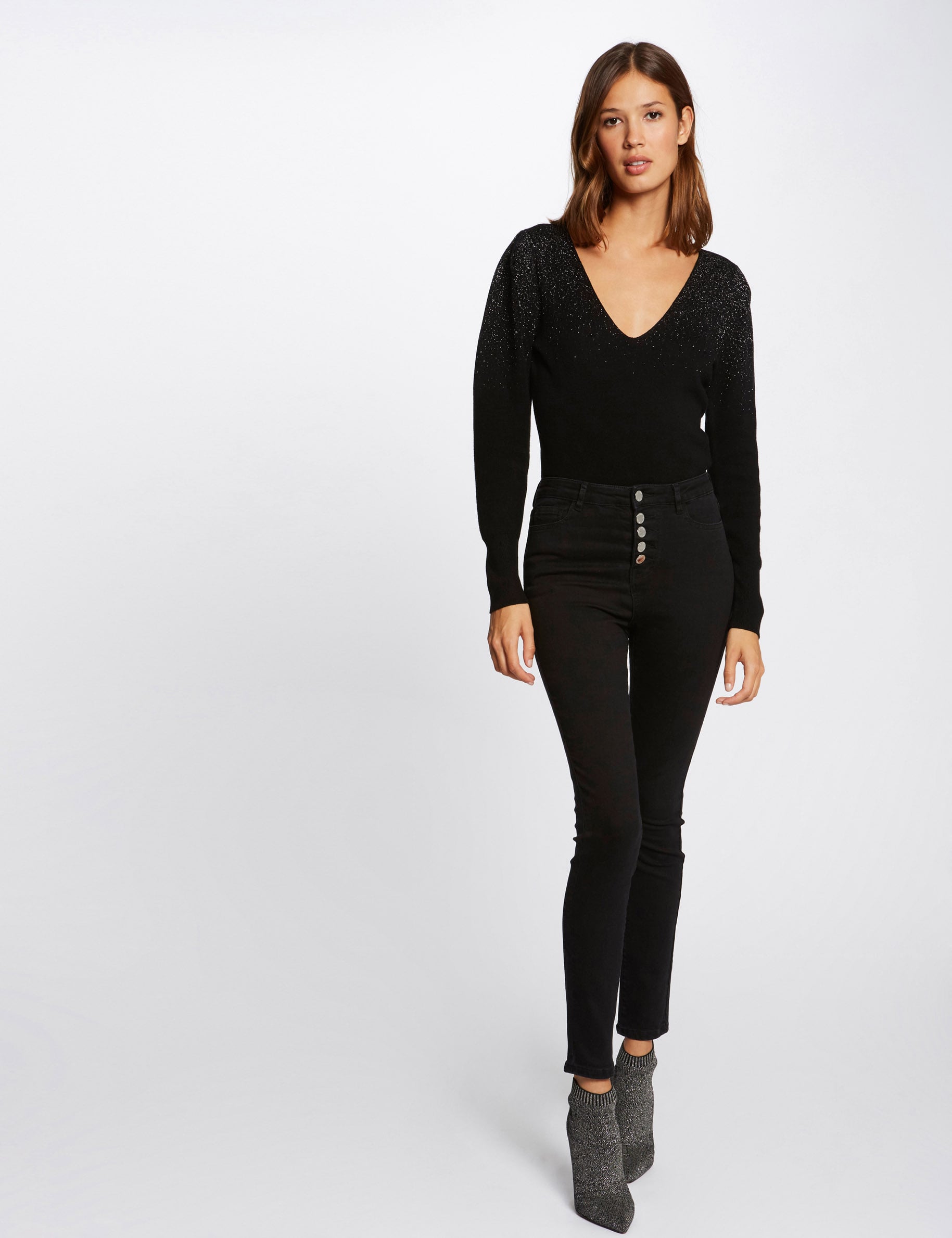 Vaquero skinny talle est&aacute;ndar abotonado negro mujer