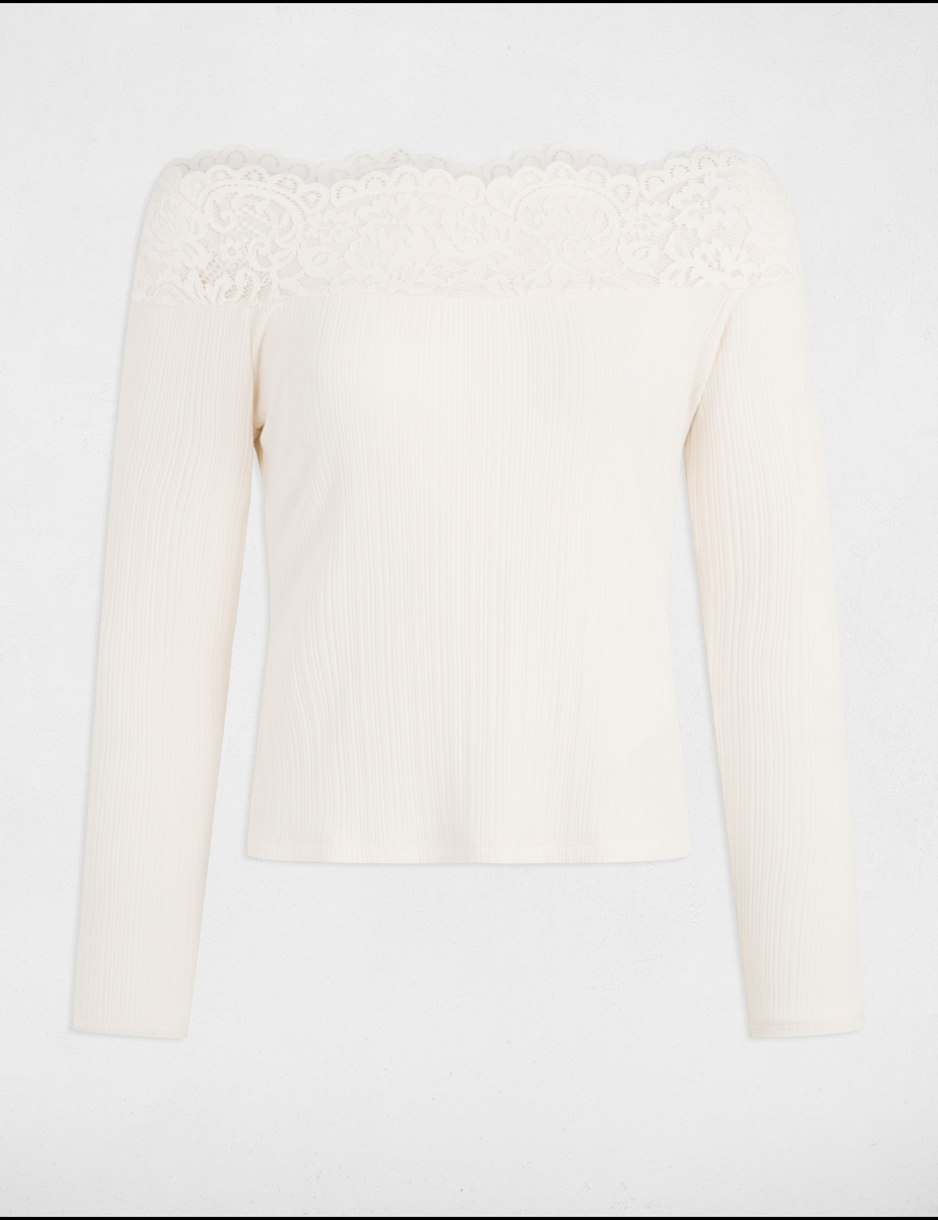 Camiseta manga larga marfil mujer