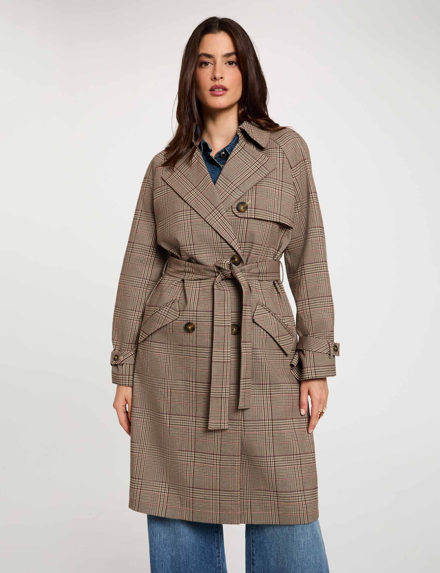 Trench largo con cintur&oacute;n multicolor mujer