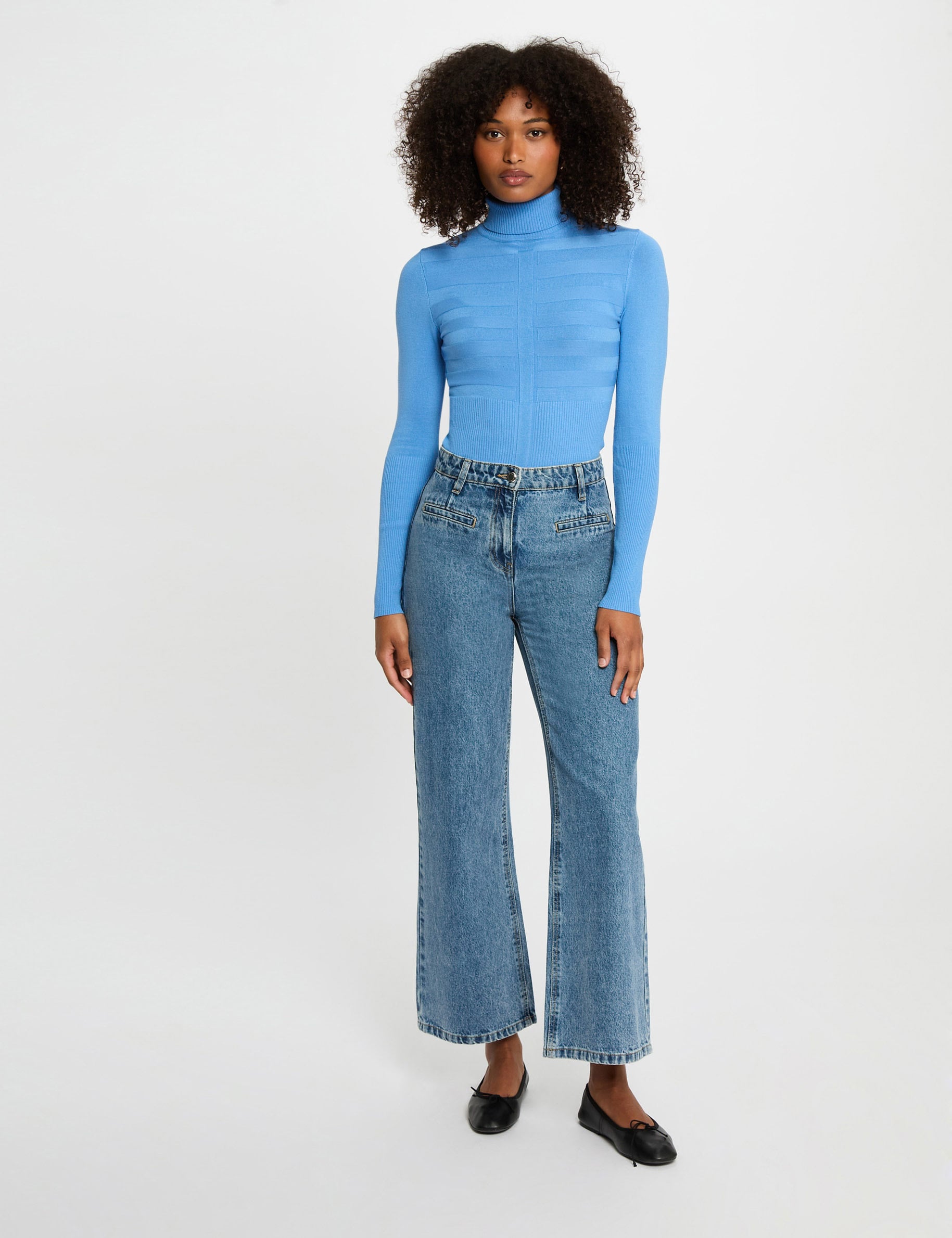 Jersey de cuello alto ajustado azul mujer