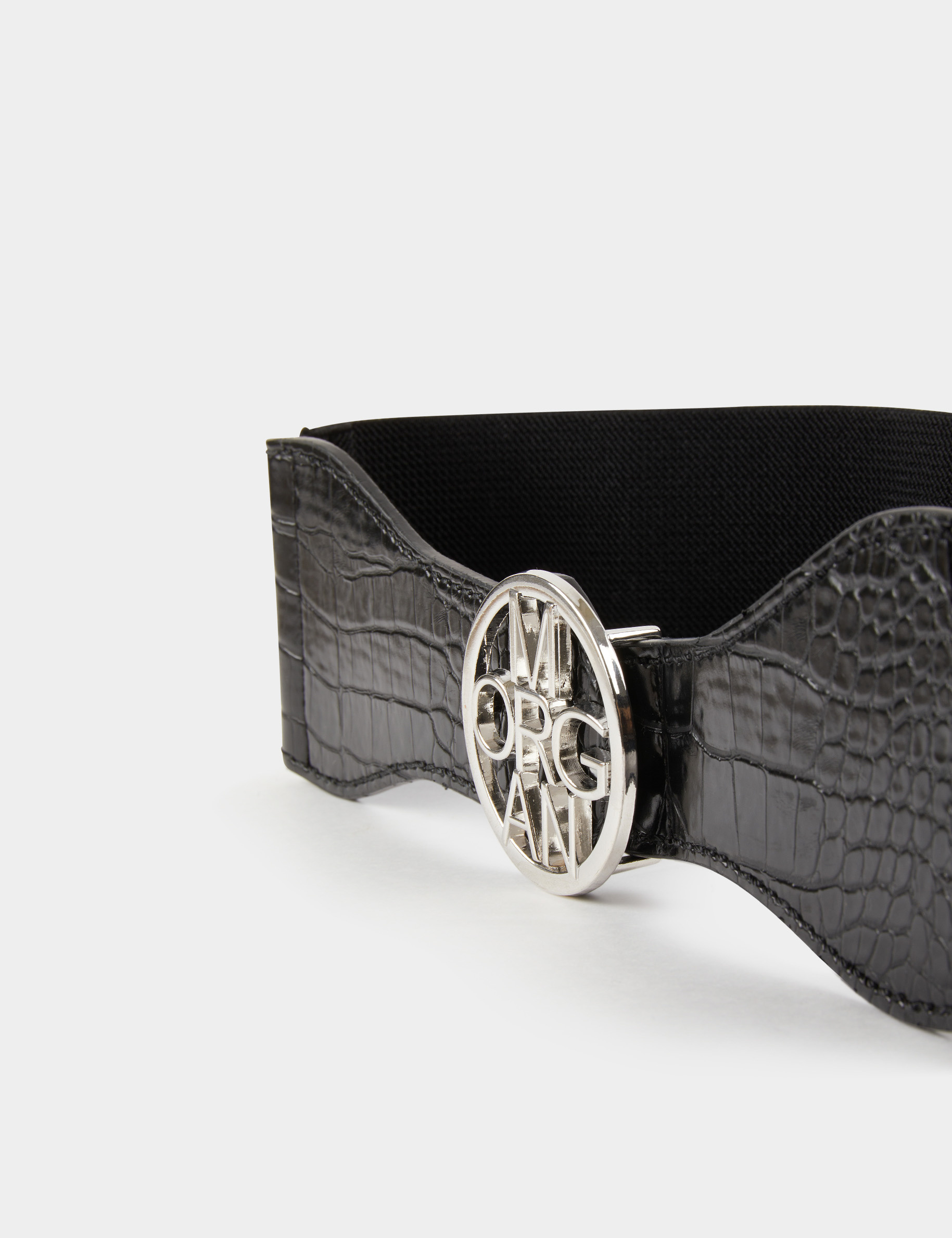 cinturon elastico con hebilla logotipo negro mujer Cinturón elástico con hebilla logotipo negro mujer