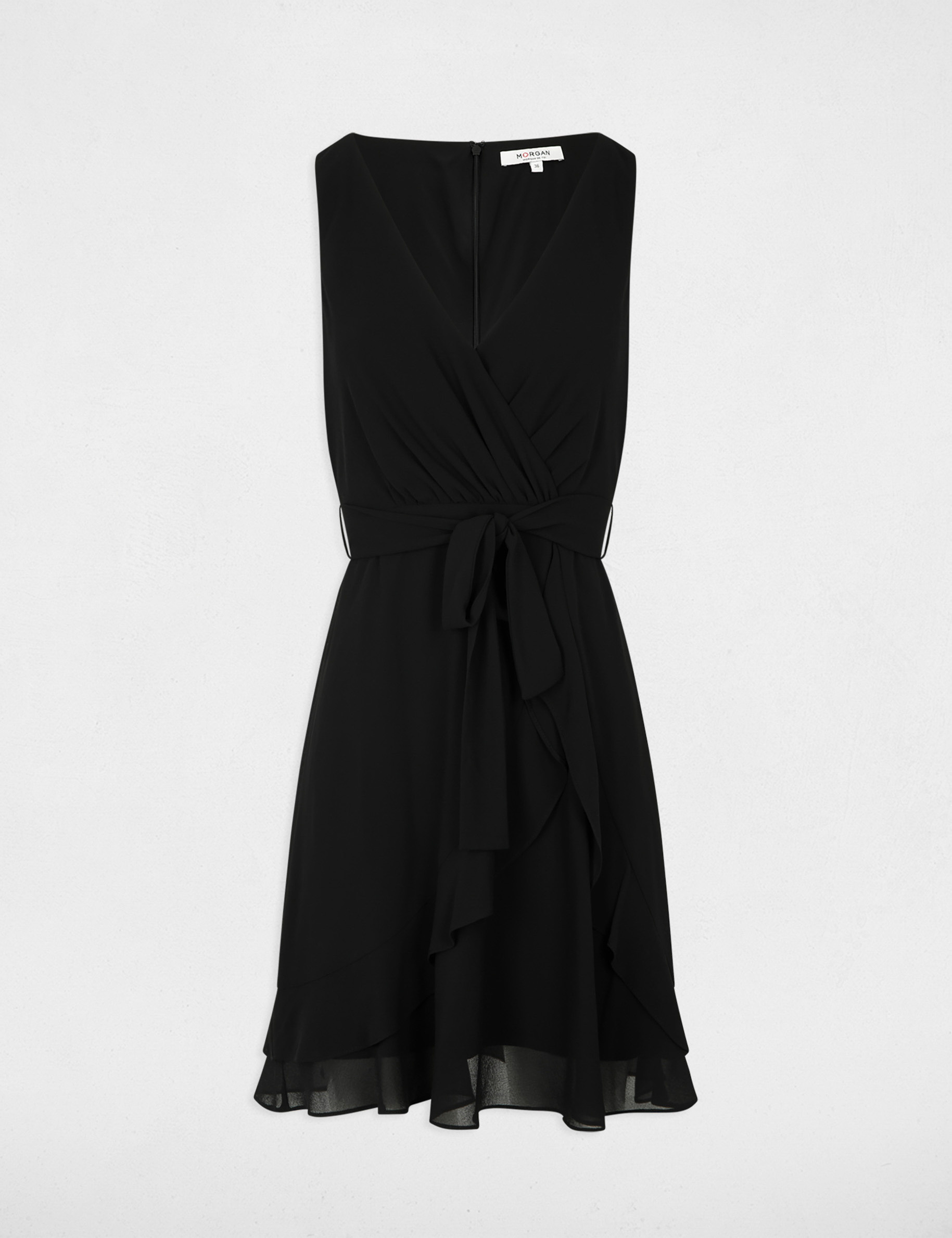 Vestido corto cruzado negro mujer