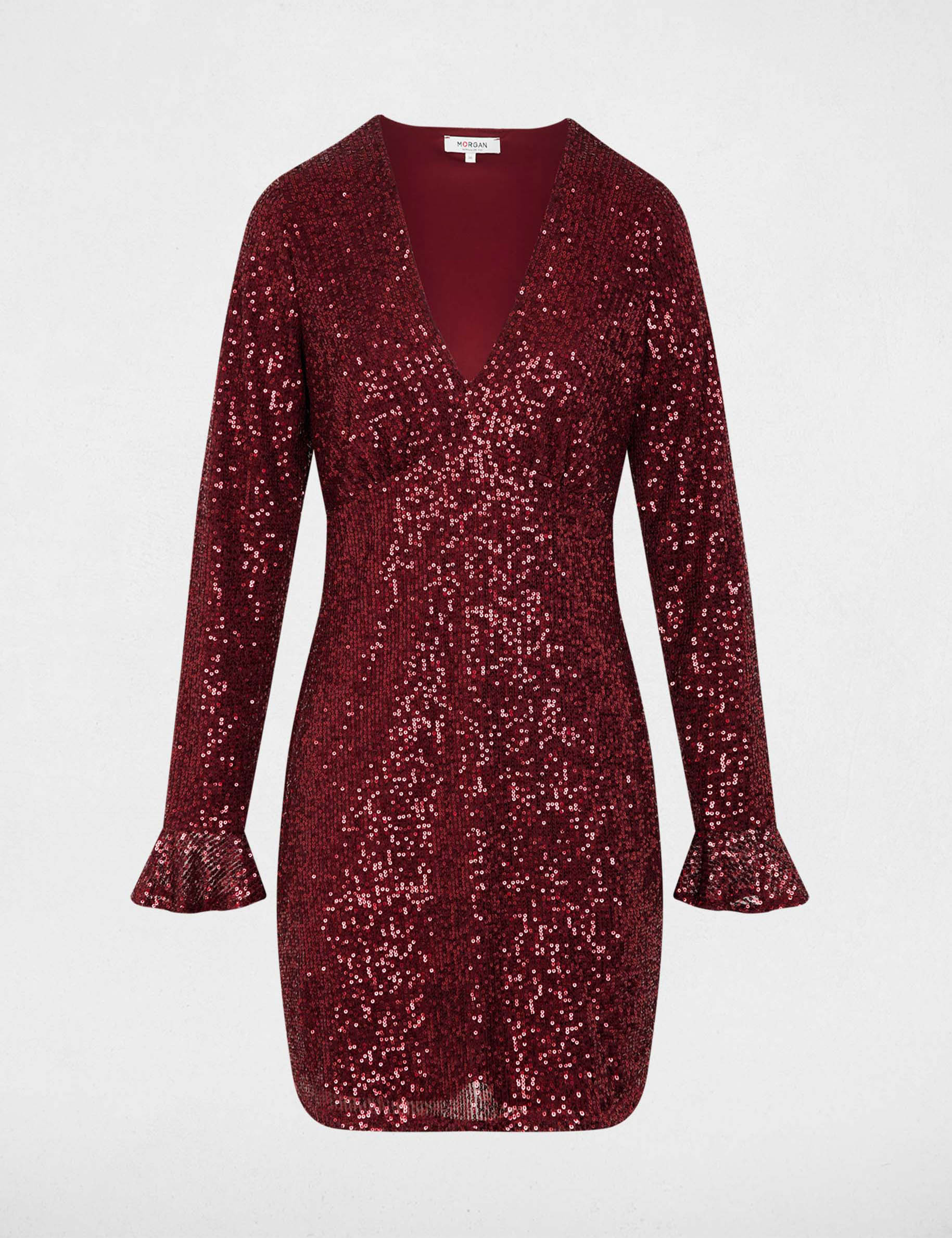 Vestido corto de lentejuelas ciruela mujer