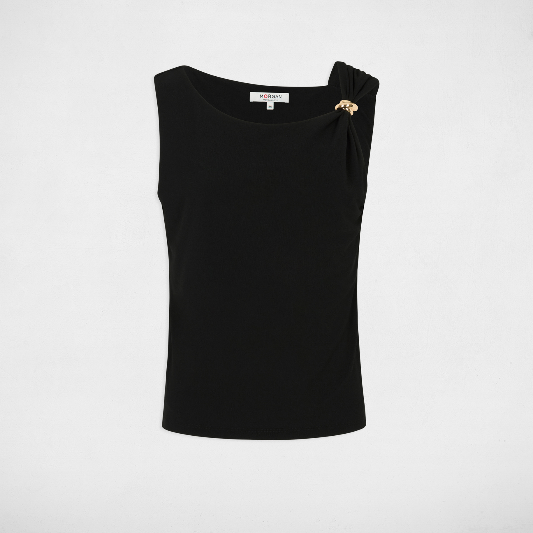 Camiseta asim&eacute;trica con joya negro mujer
