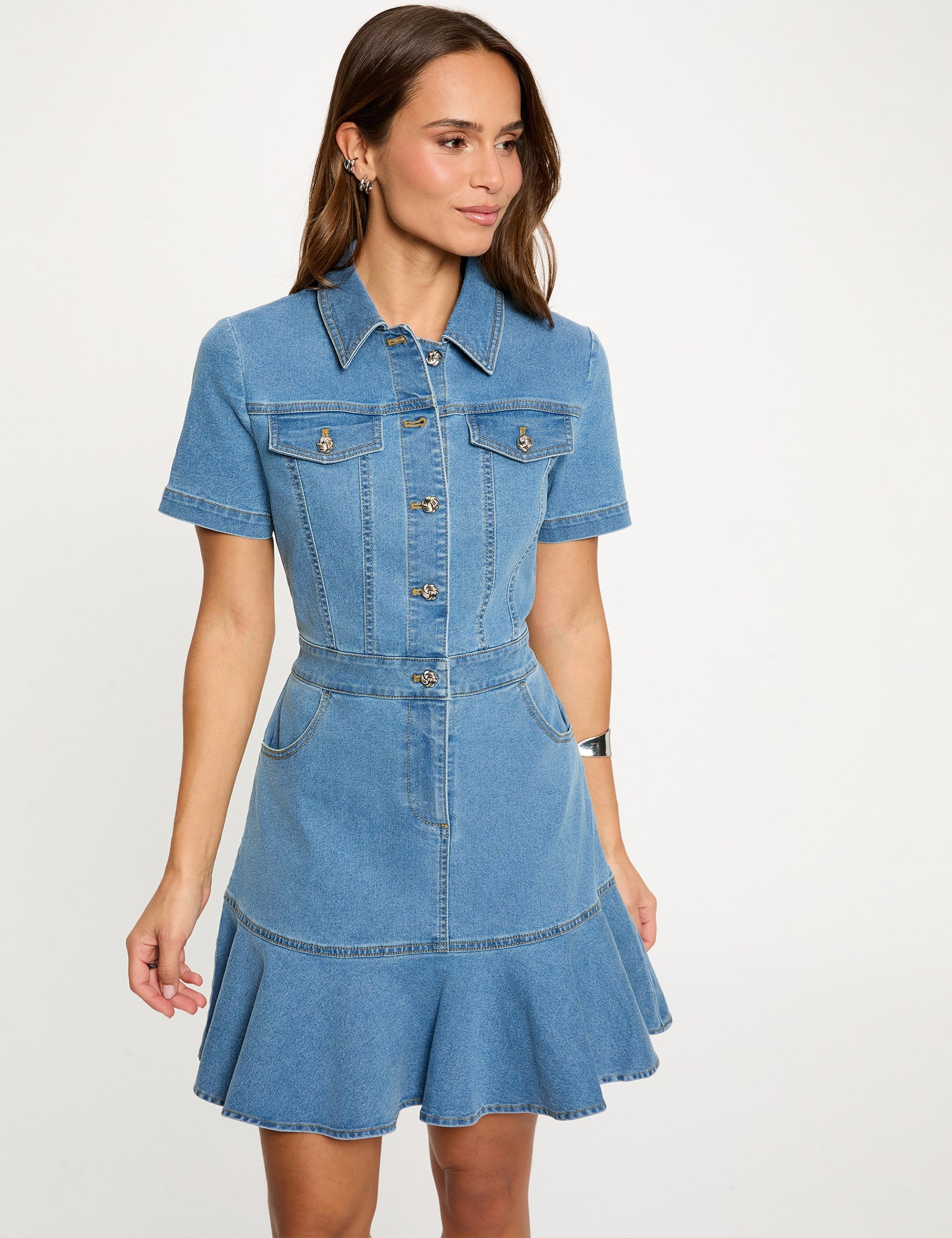 Vestido corto ajustado denim stone mujer