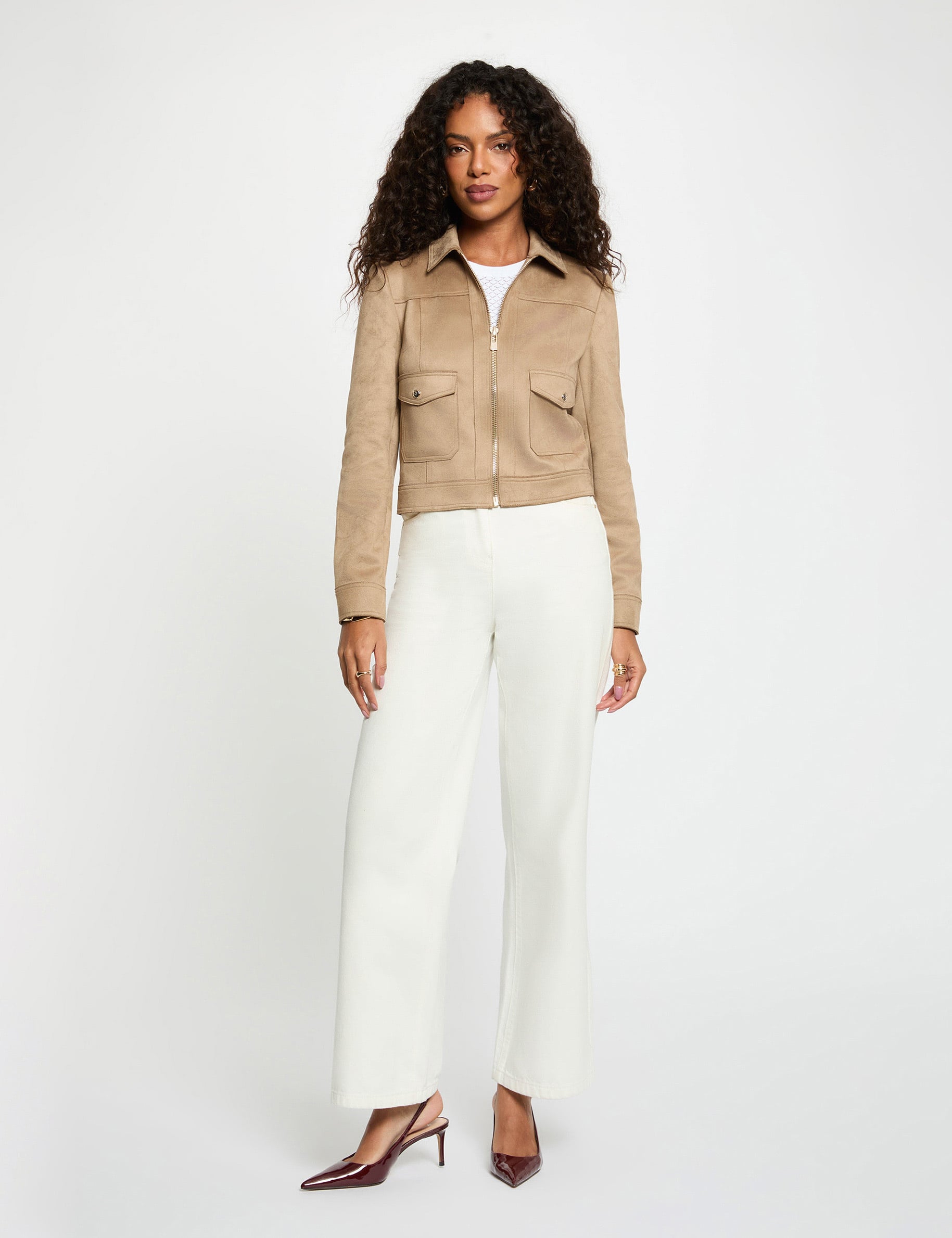 Chaqueta de ante con cremallera topo mujer