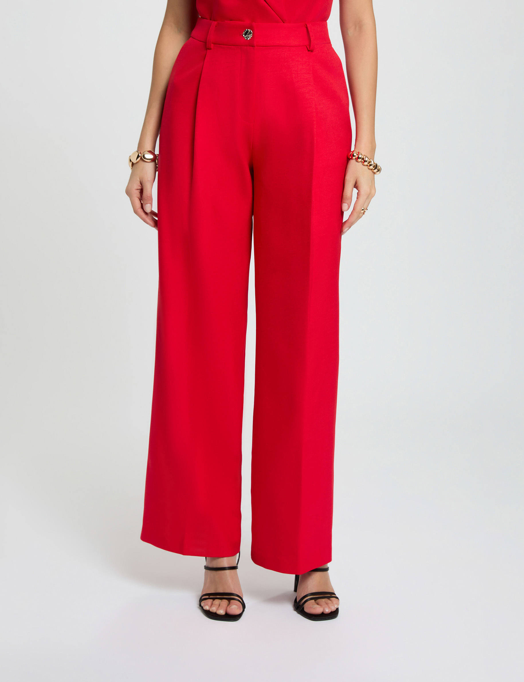 Pantal&oacute;n de tiro alto ancho rojo mujer