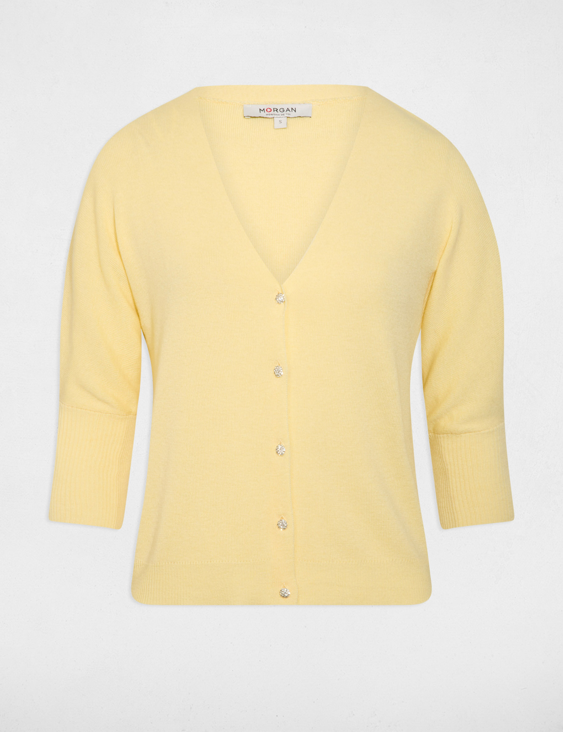 C&aacute;rdigan escote en V amarillo claro mujer