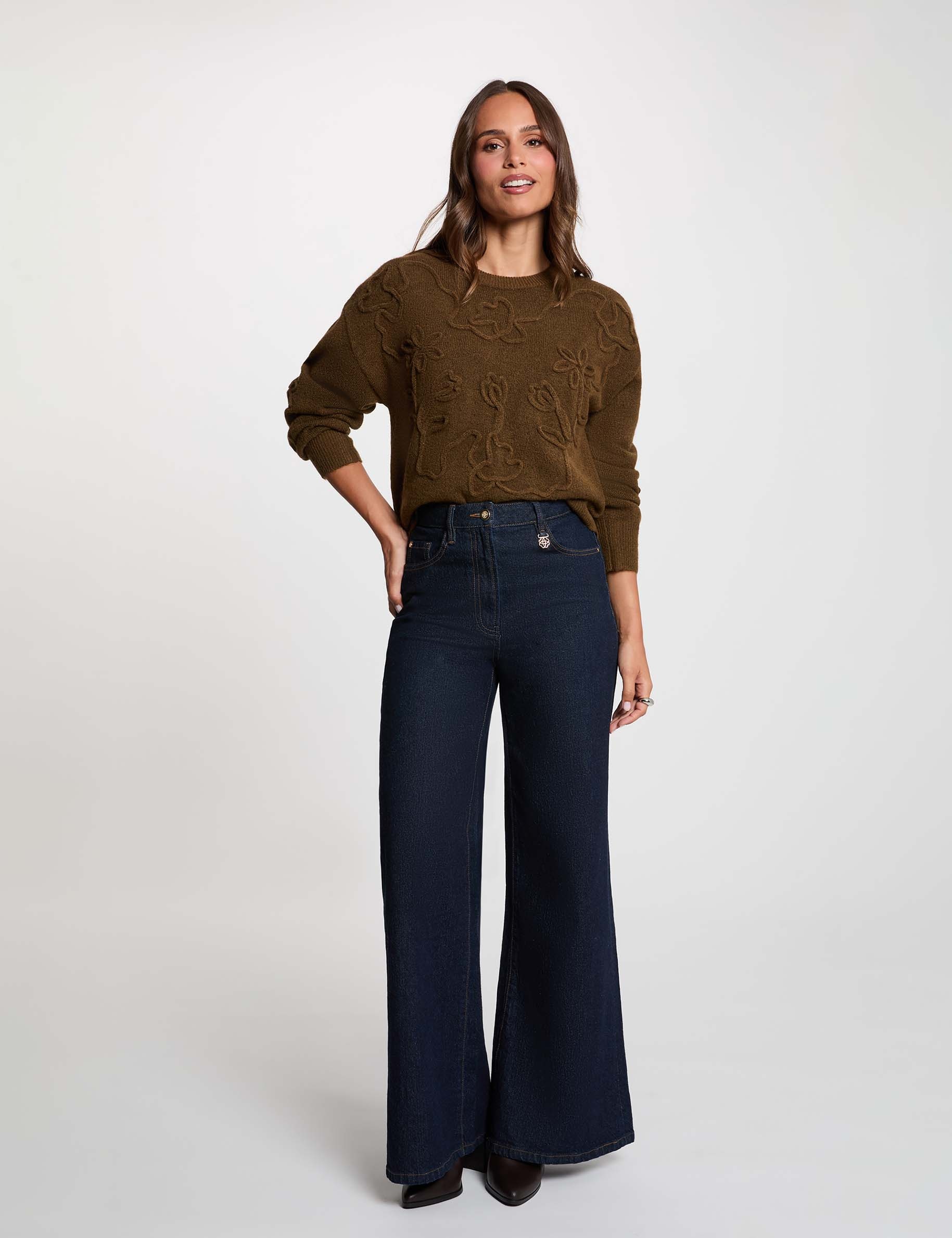 Jersey de cuello redondo fantas&iacute;a verde caqui mujer