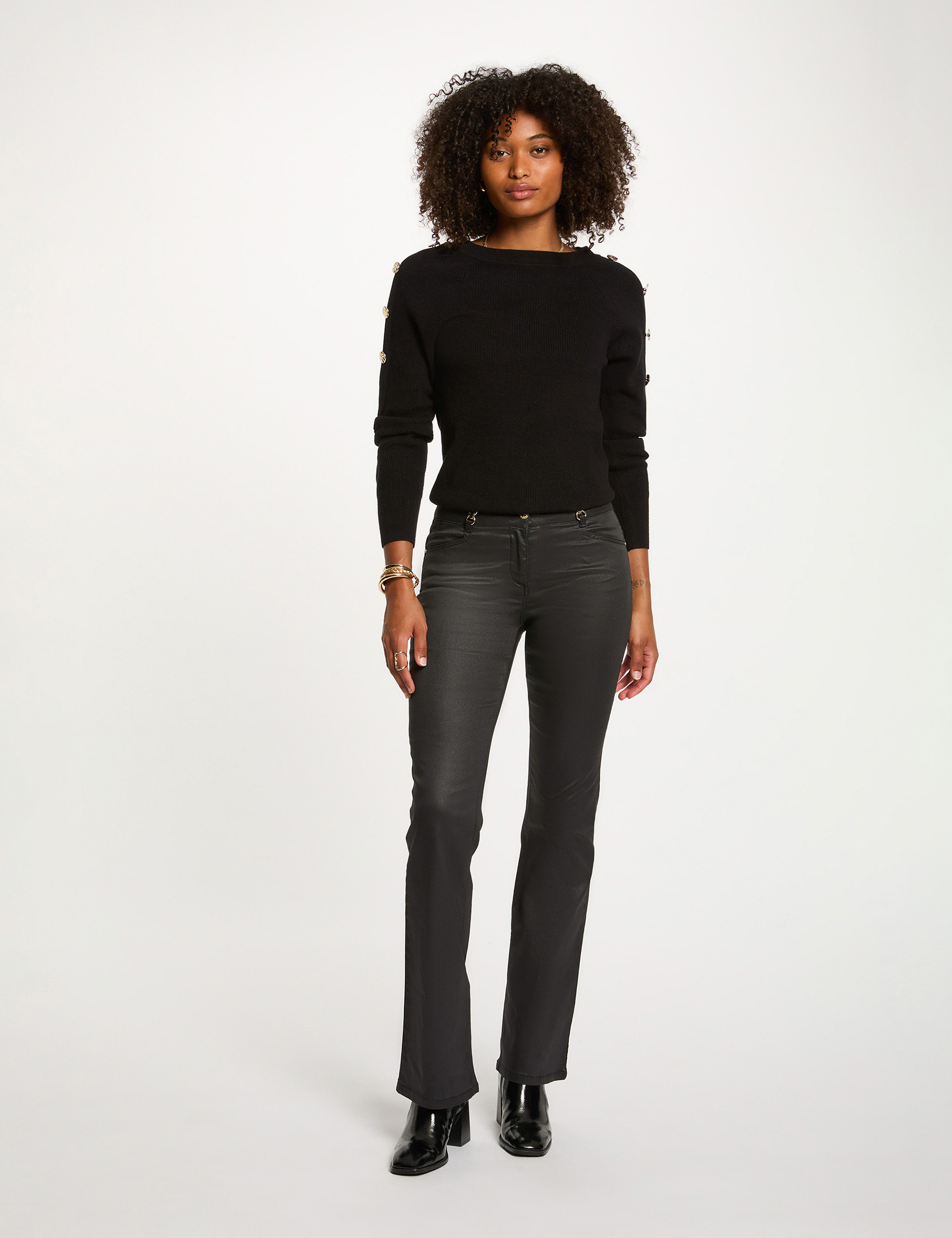 pantalon bootcut encerado negro mujer Pantalón bootcut encerado negro mujer