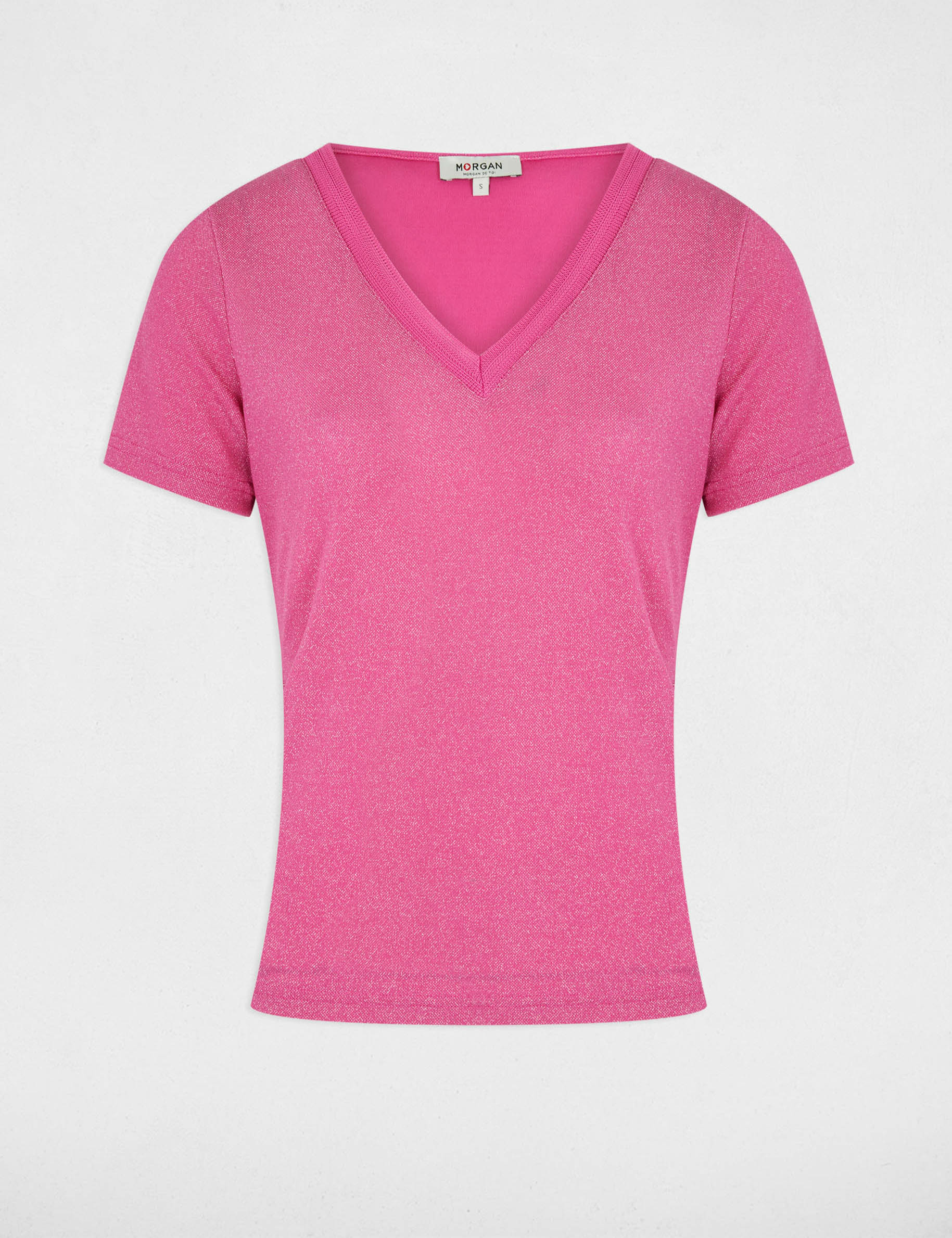 camiseta manga corta con escote en v rosa mujer Camiseta manga corta con escote en V rosa mujer