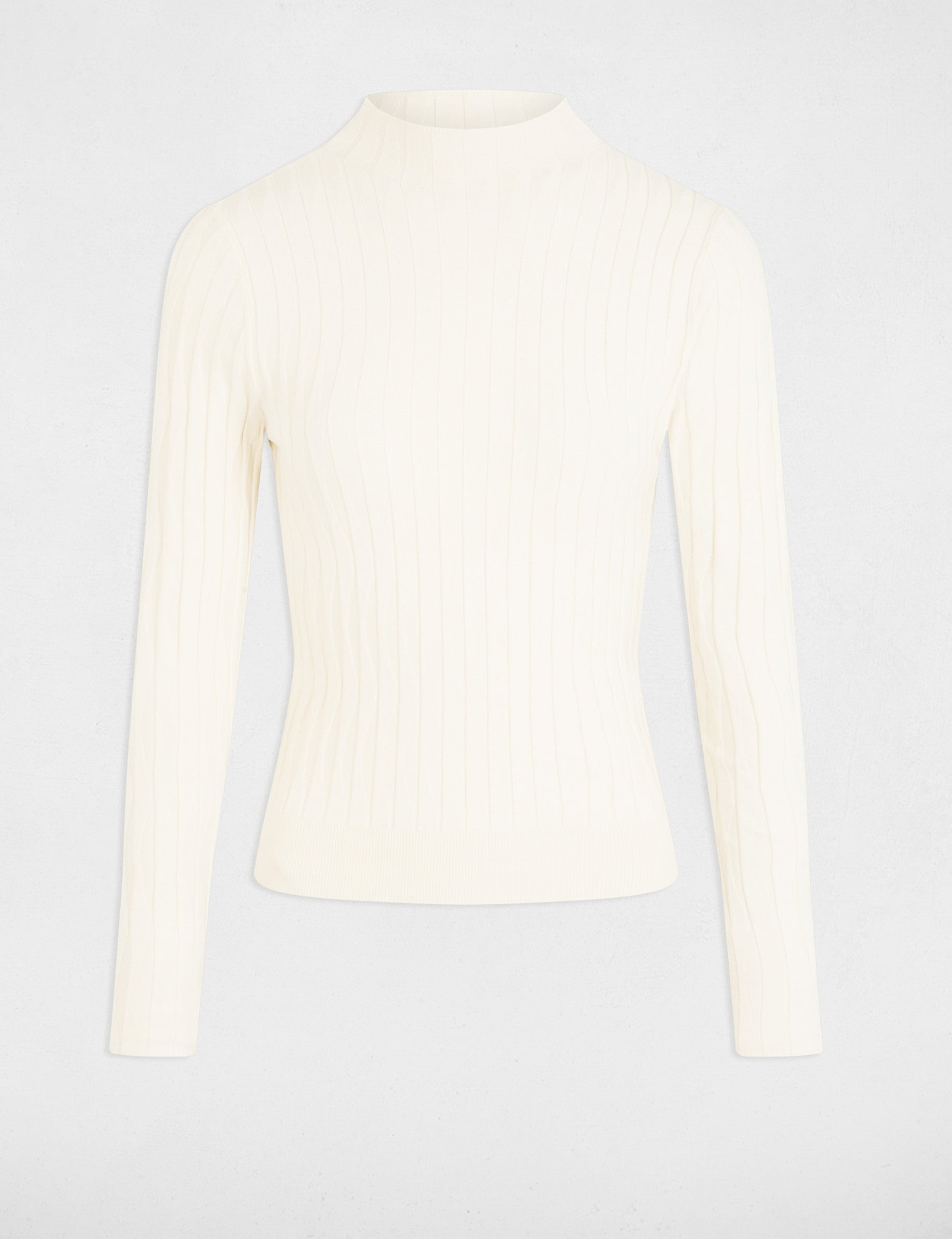 Jersey entallado de cuello alto marfil mujer