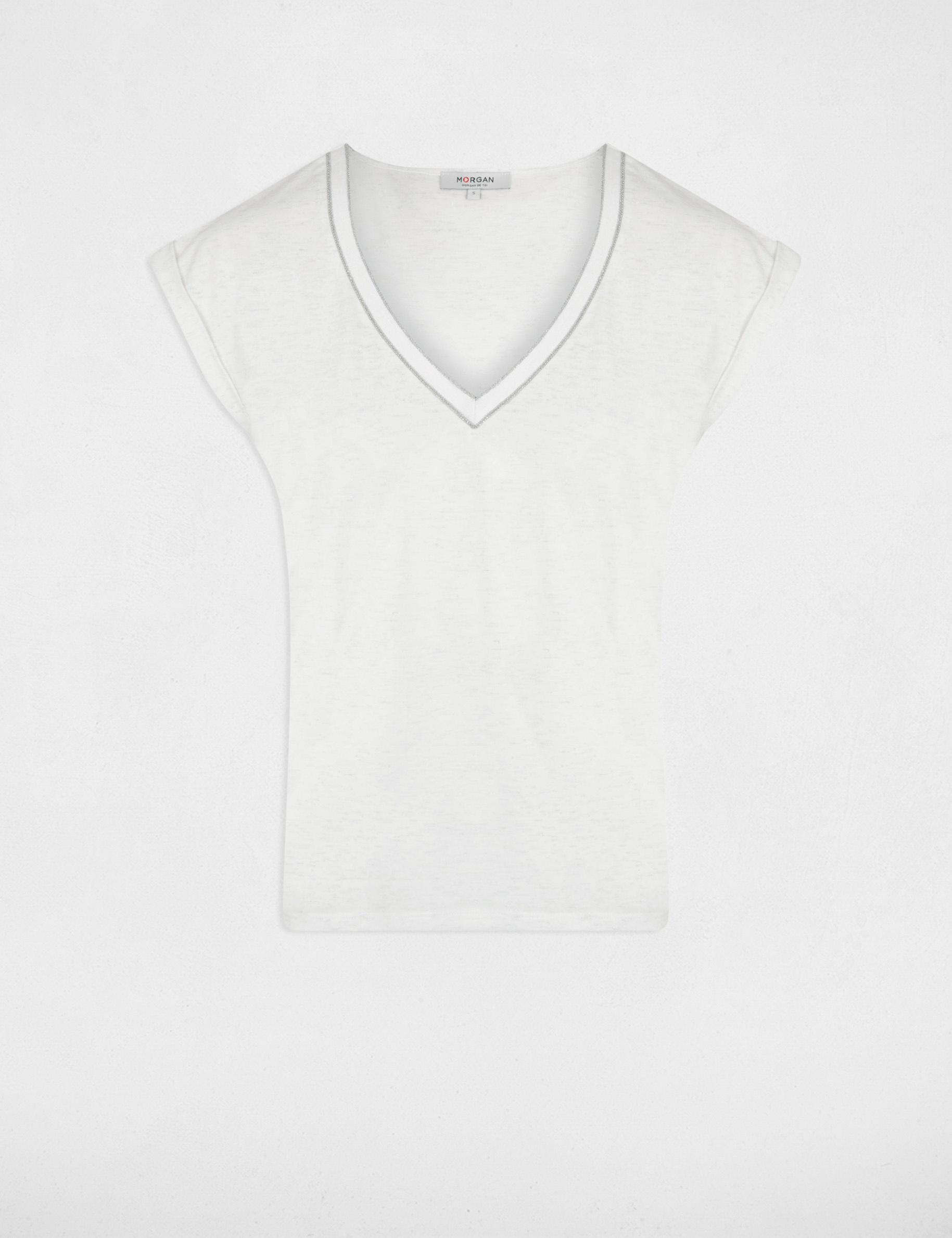 Camiseta de manga corta marfil mujer