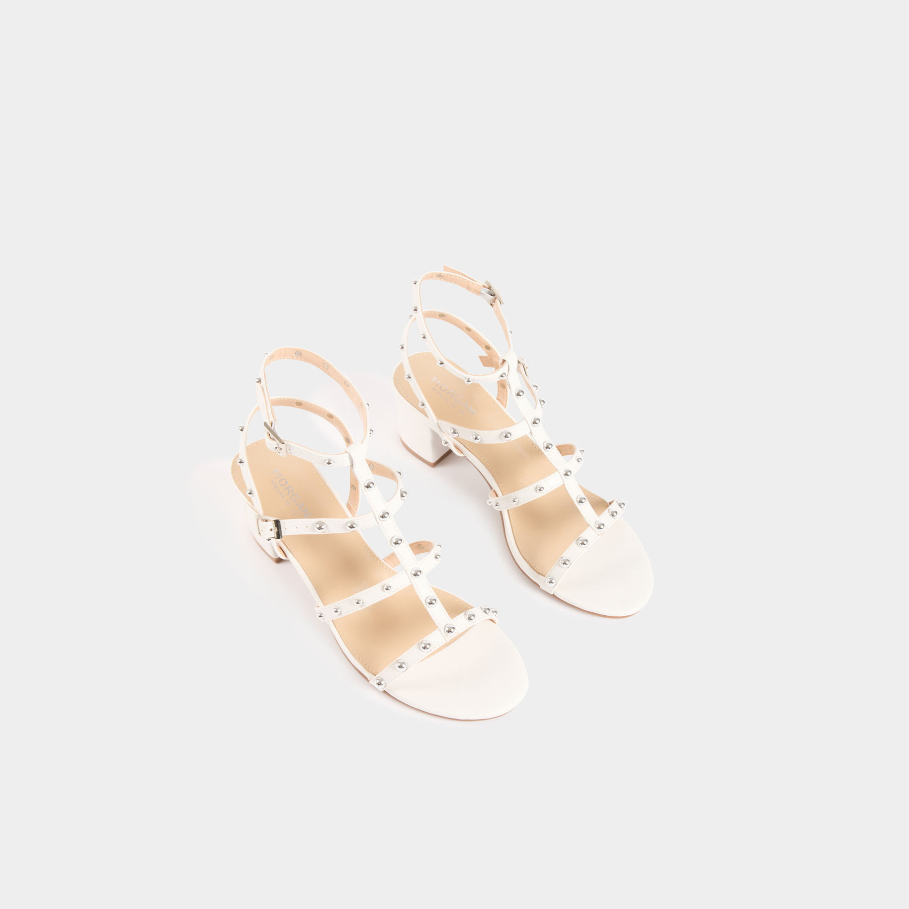 sandalias de tacon y tachuelas blanco mujer Sandalias de tacón y tachuelas blanco mujer