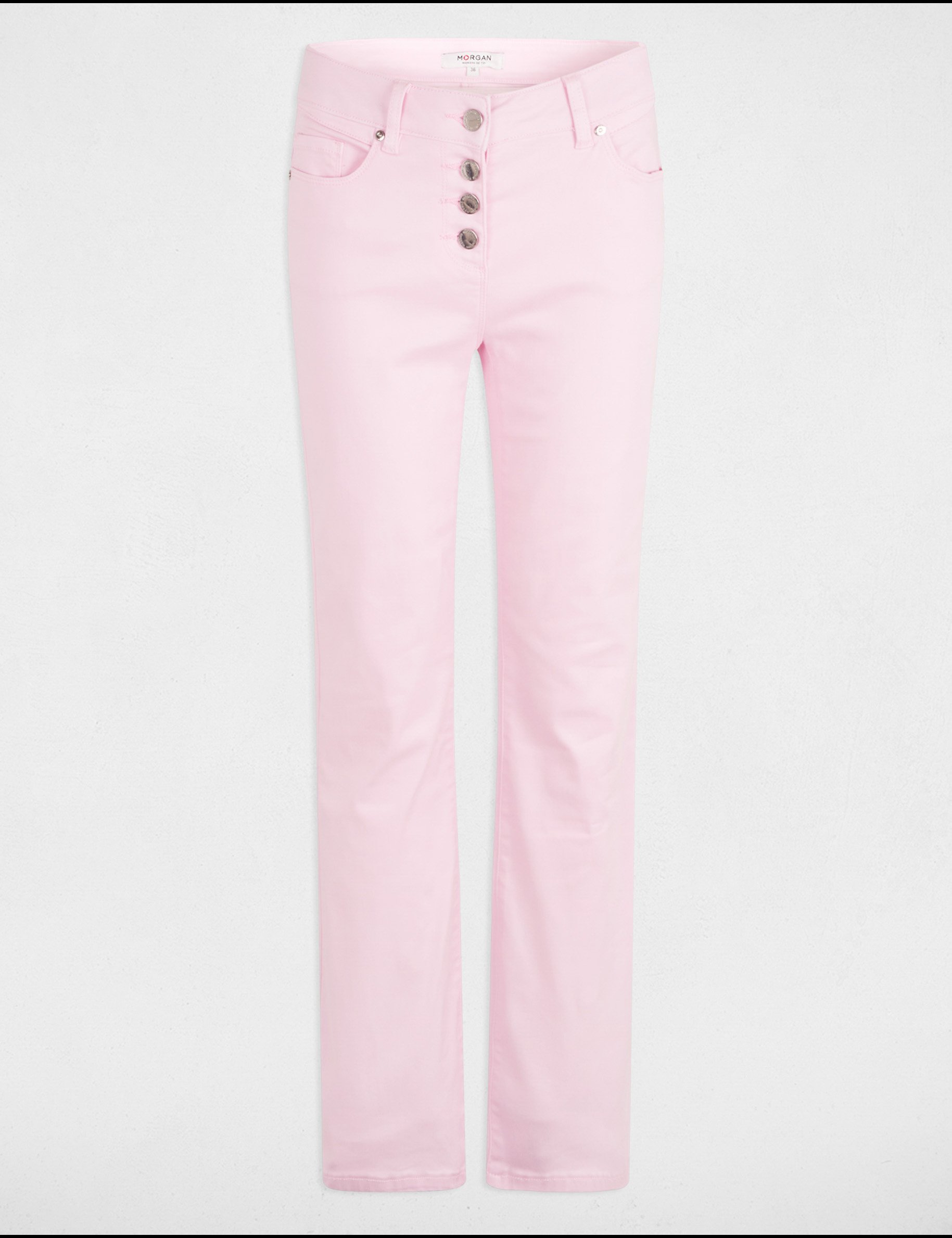 Pantalón boot-cut abotonado rosa pastel mujer