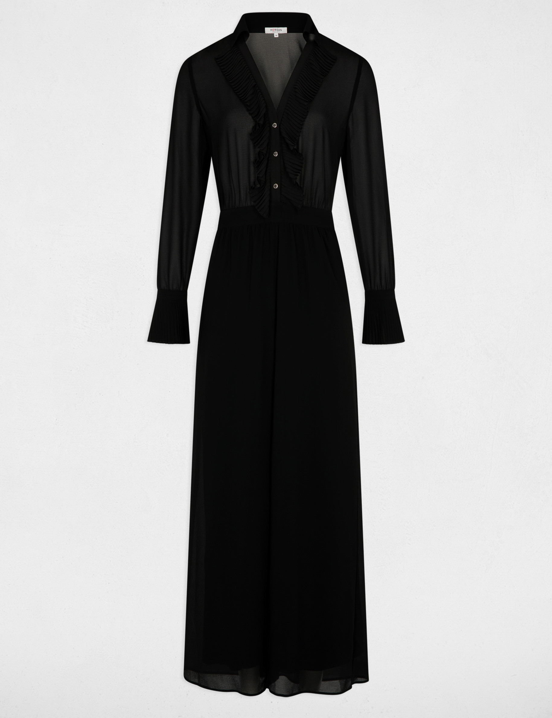 Mono fluido con cuello de solapa negro mujer