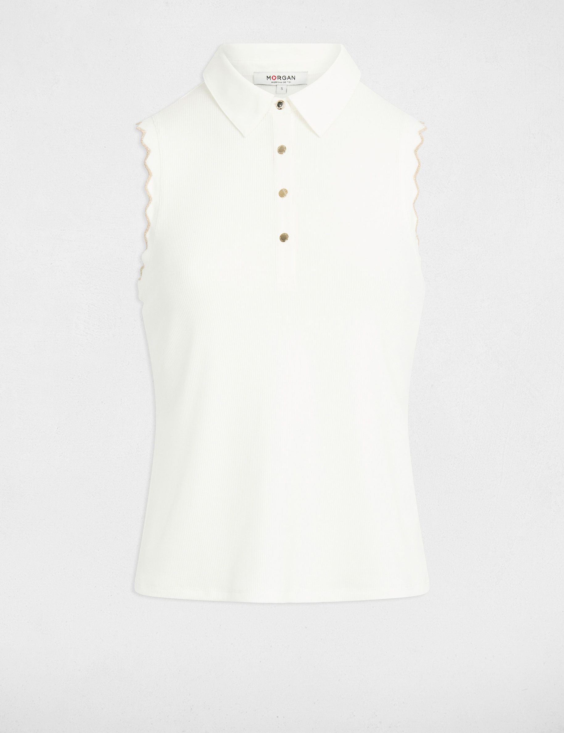 Top sin mangas con cuello solapa blanco mujer