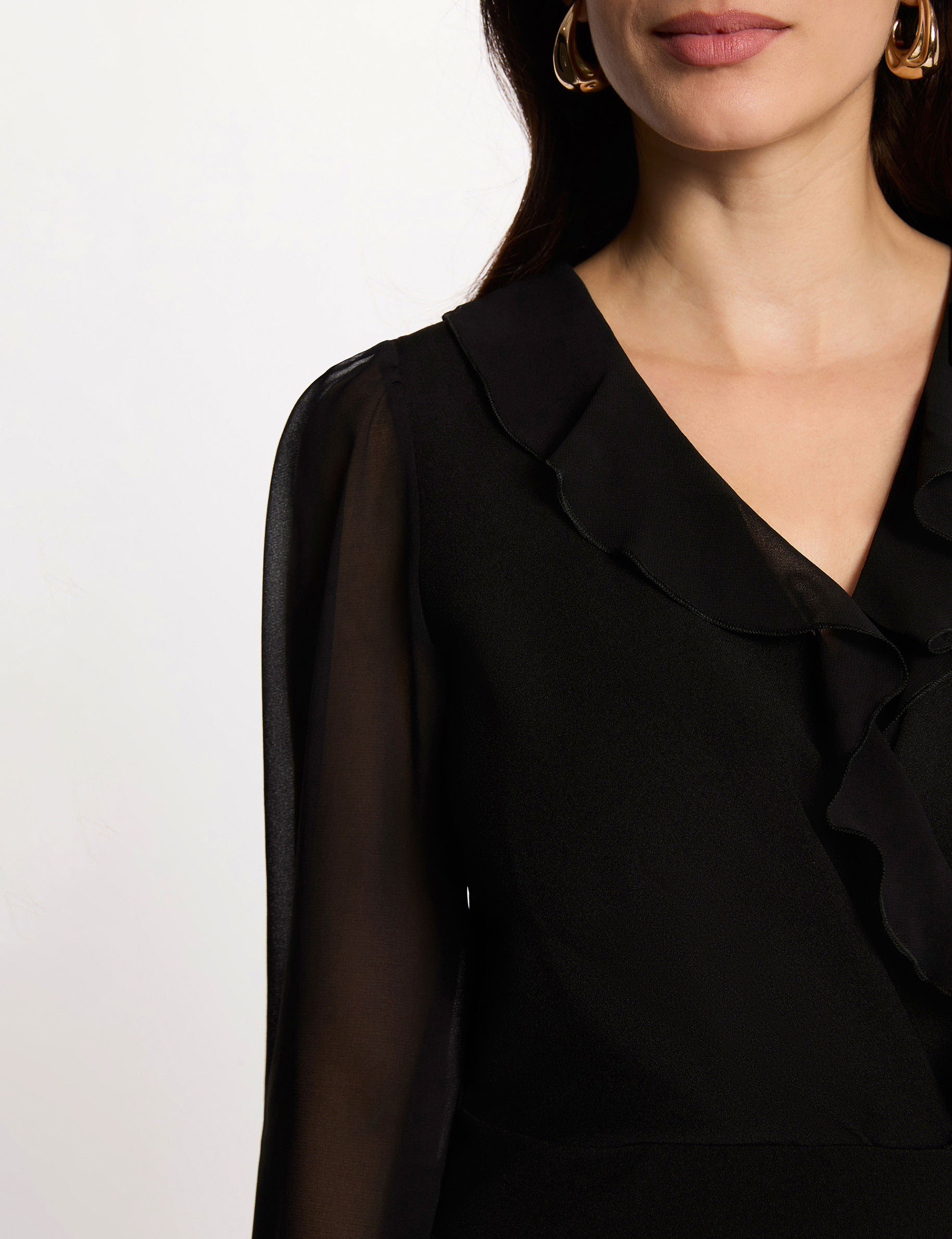 Vestido de gasa con cuello en v negro mujer