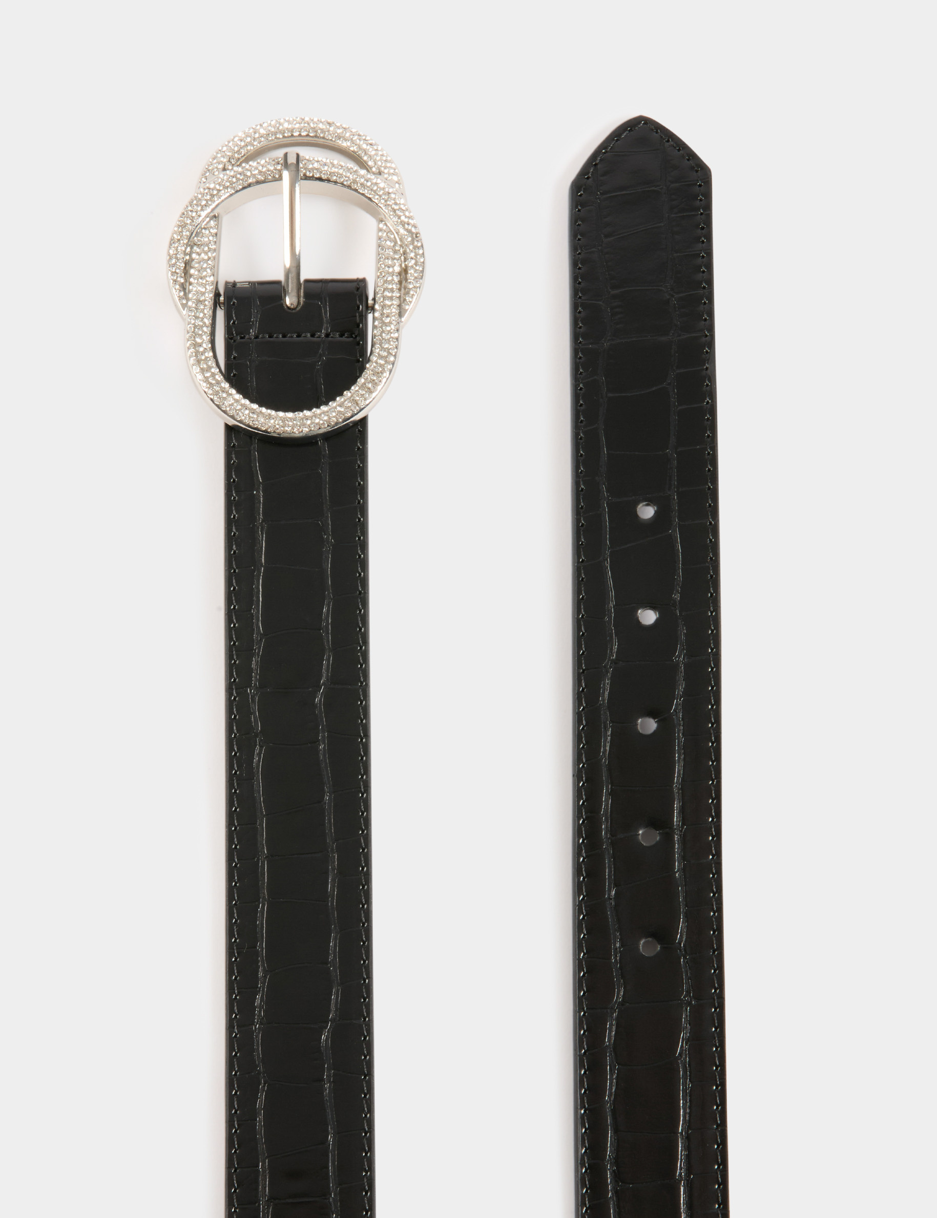Cinturón cocodrilo con strass negro mujer