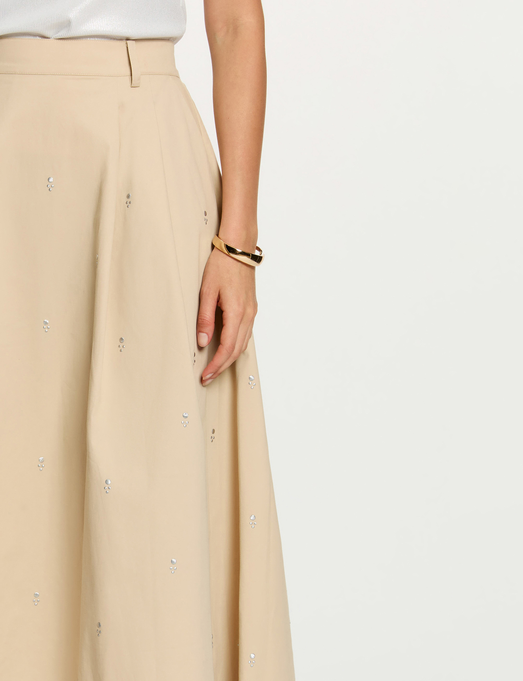 Falda larga de cintura alta beige mujer