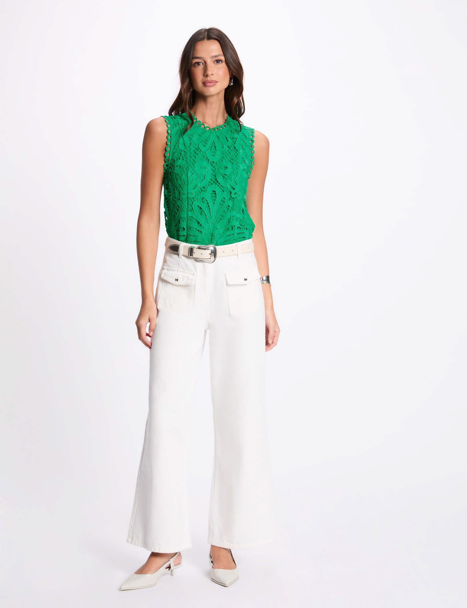 top de encaje sin mangas verde emeralda mujer Top de encaje sin mangas verde emeralda mujer