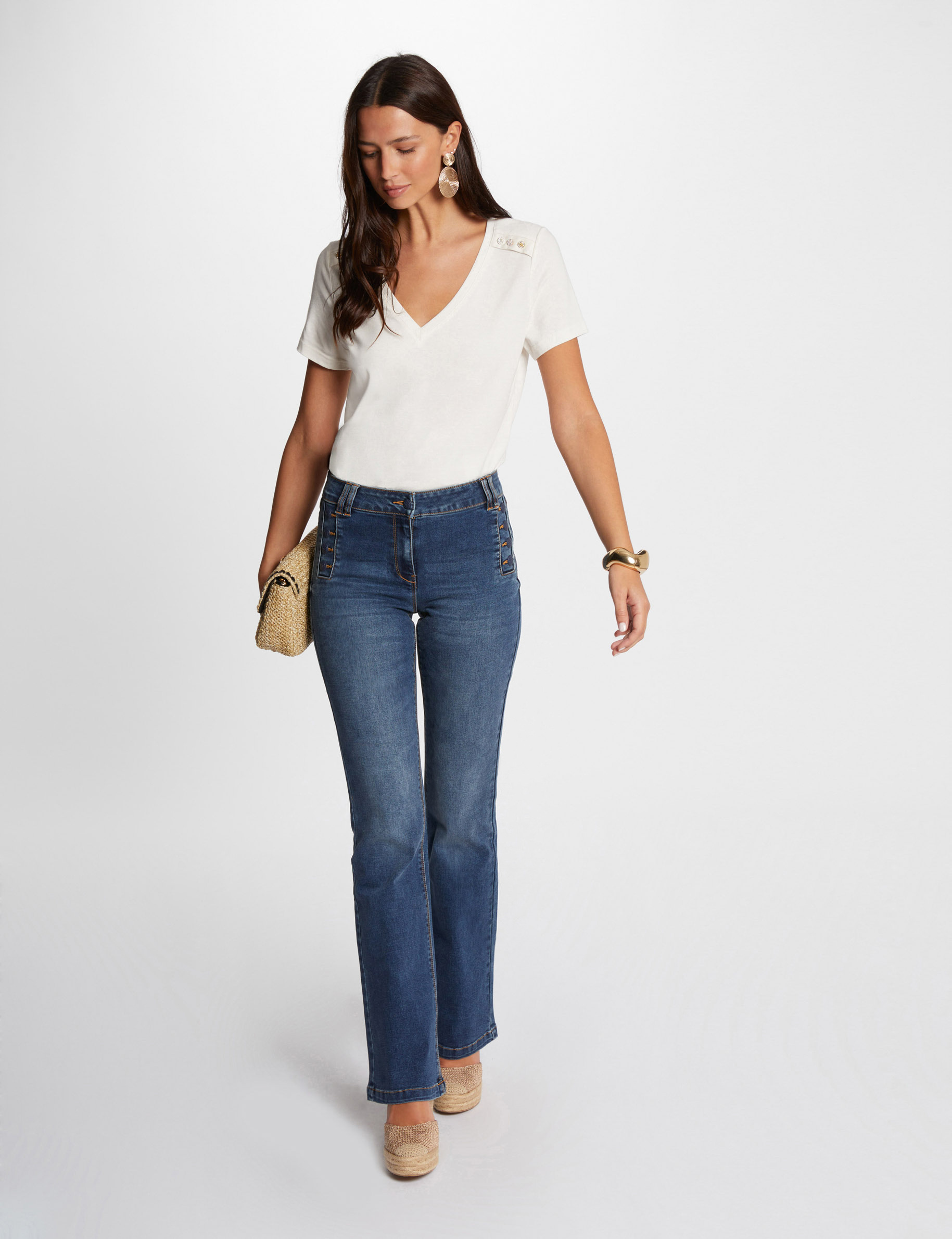 vaquero flare con botones denim stone mujer Vaquero flare con botones denim stone mujer
