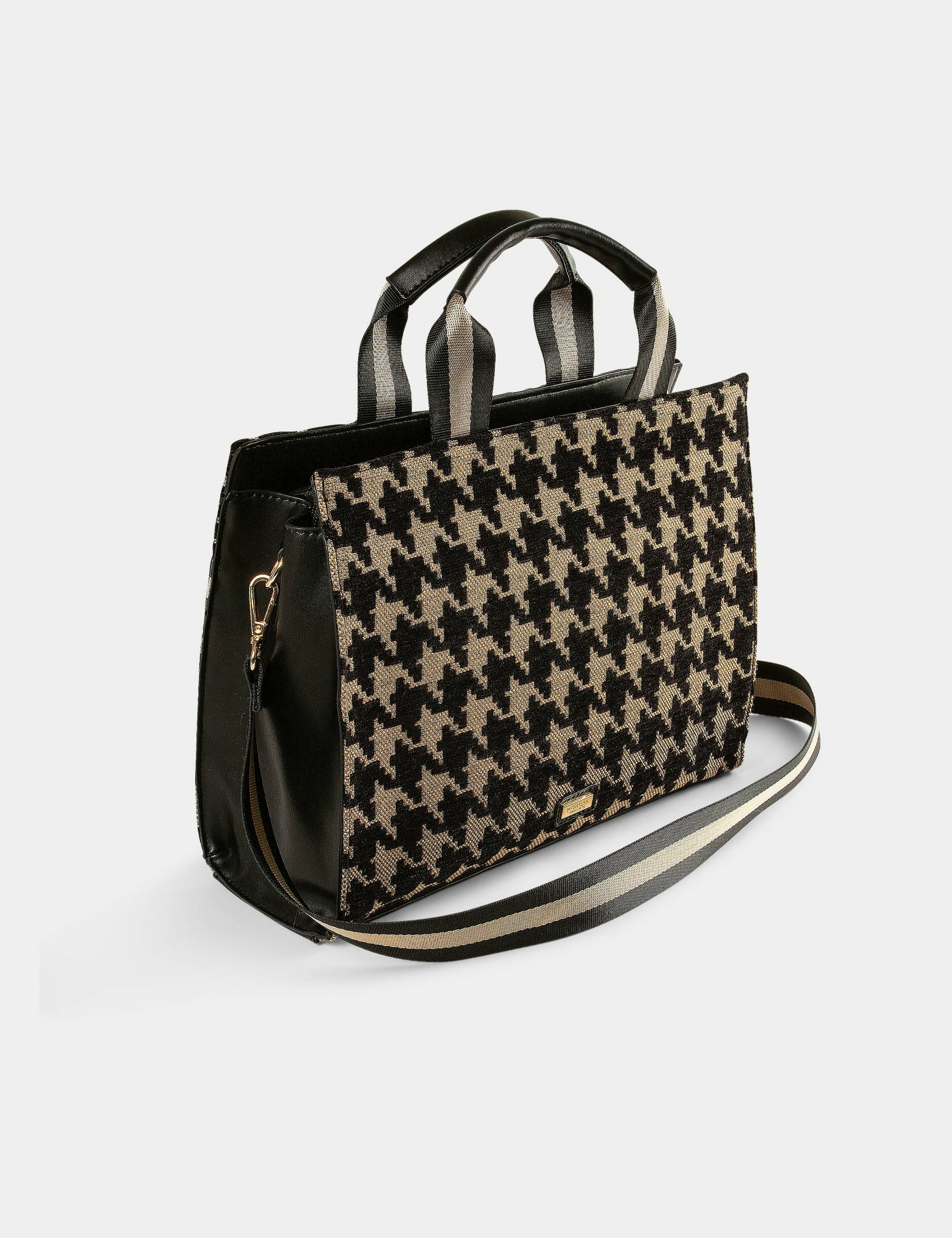 bolso shopper estampado pata de gallo marron mujer Bolso shopper estampado pata de gallo marrón mujer