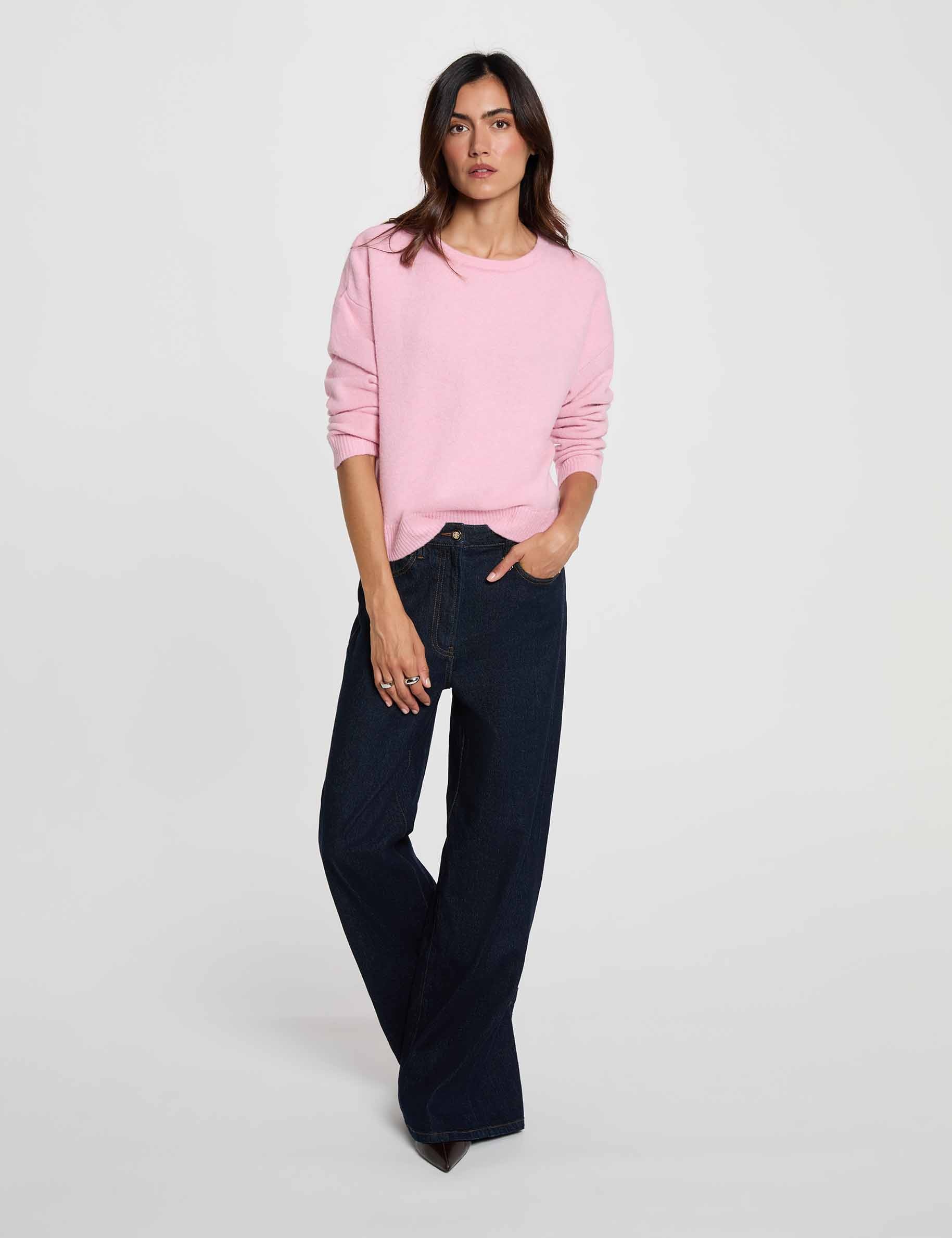 Jersey cuello redondo rosa pastel mujer