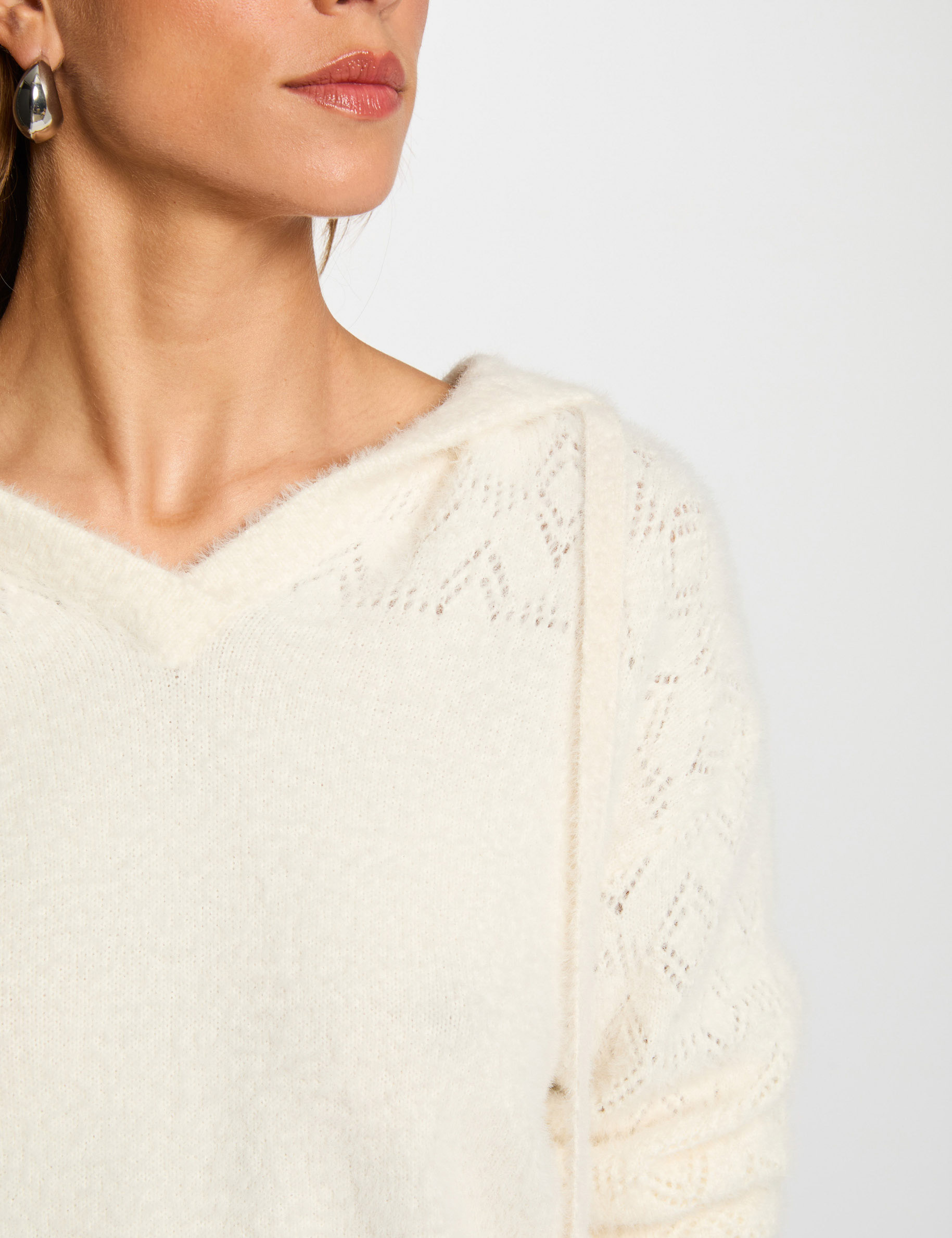 Jersey con capucha marfil mujer