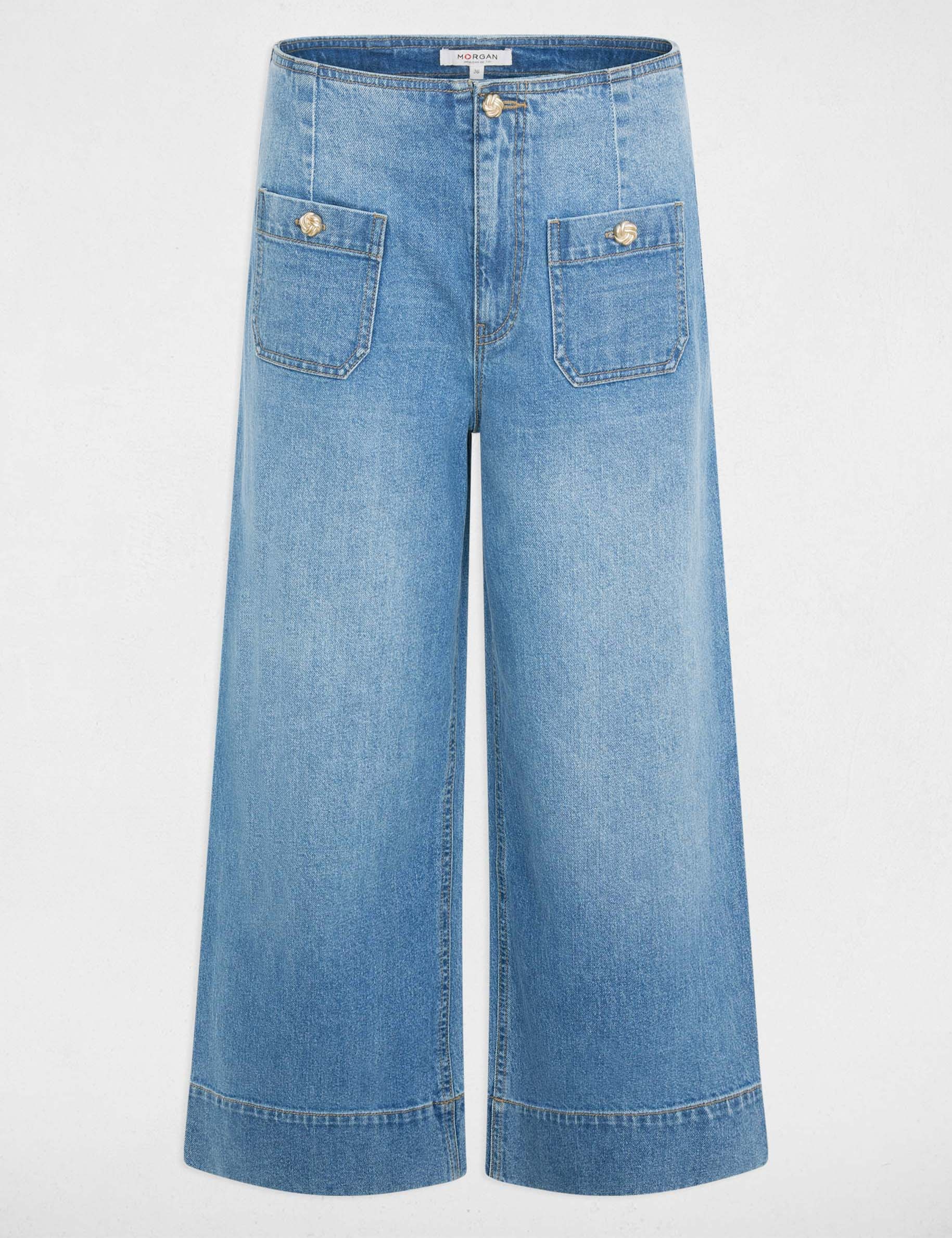 Jean ancho de tiro alto denim stone mujer