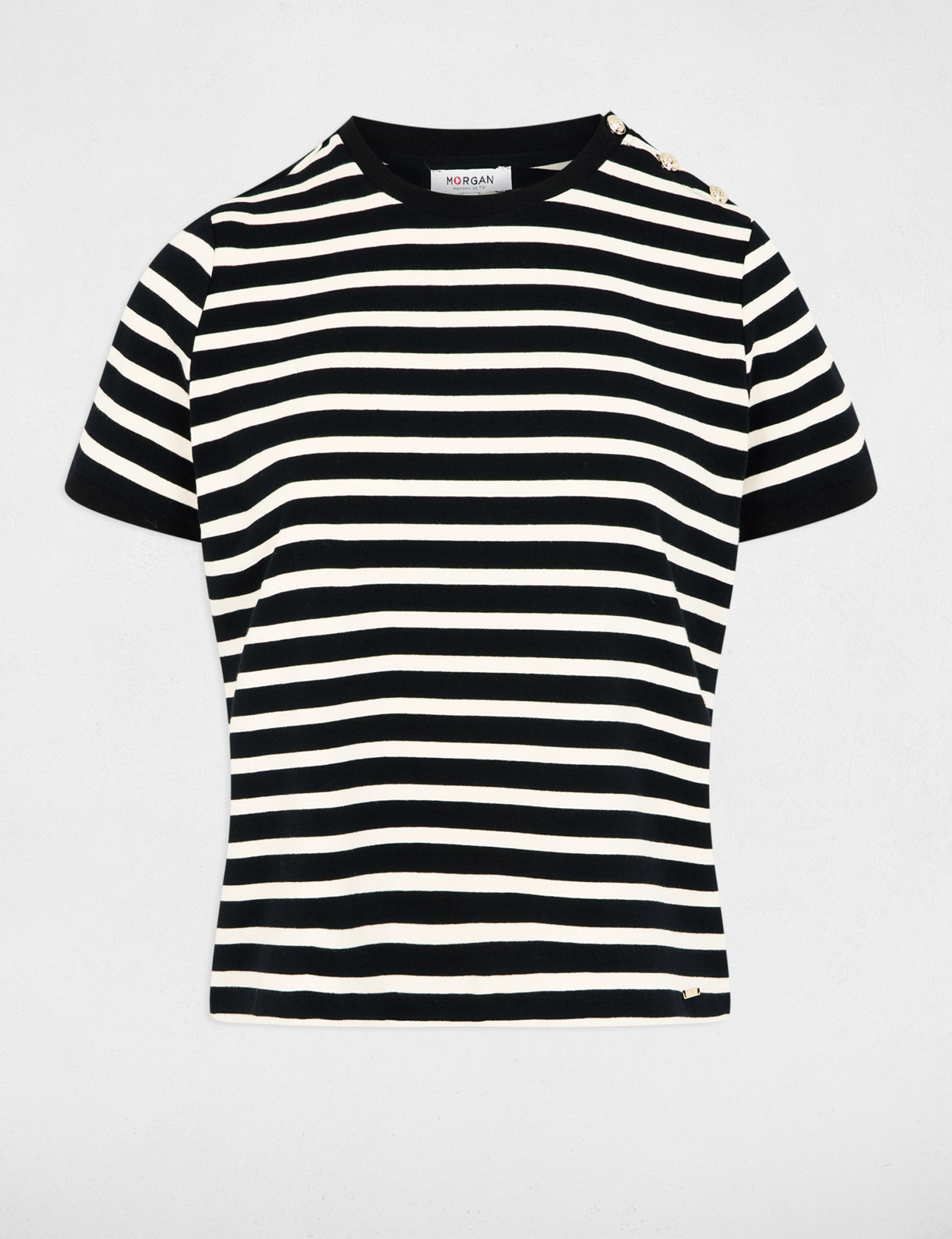 Camiseta de rayas con cuello redondo negro mujer