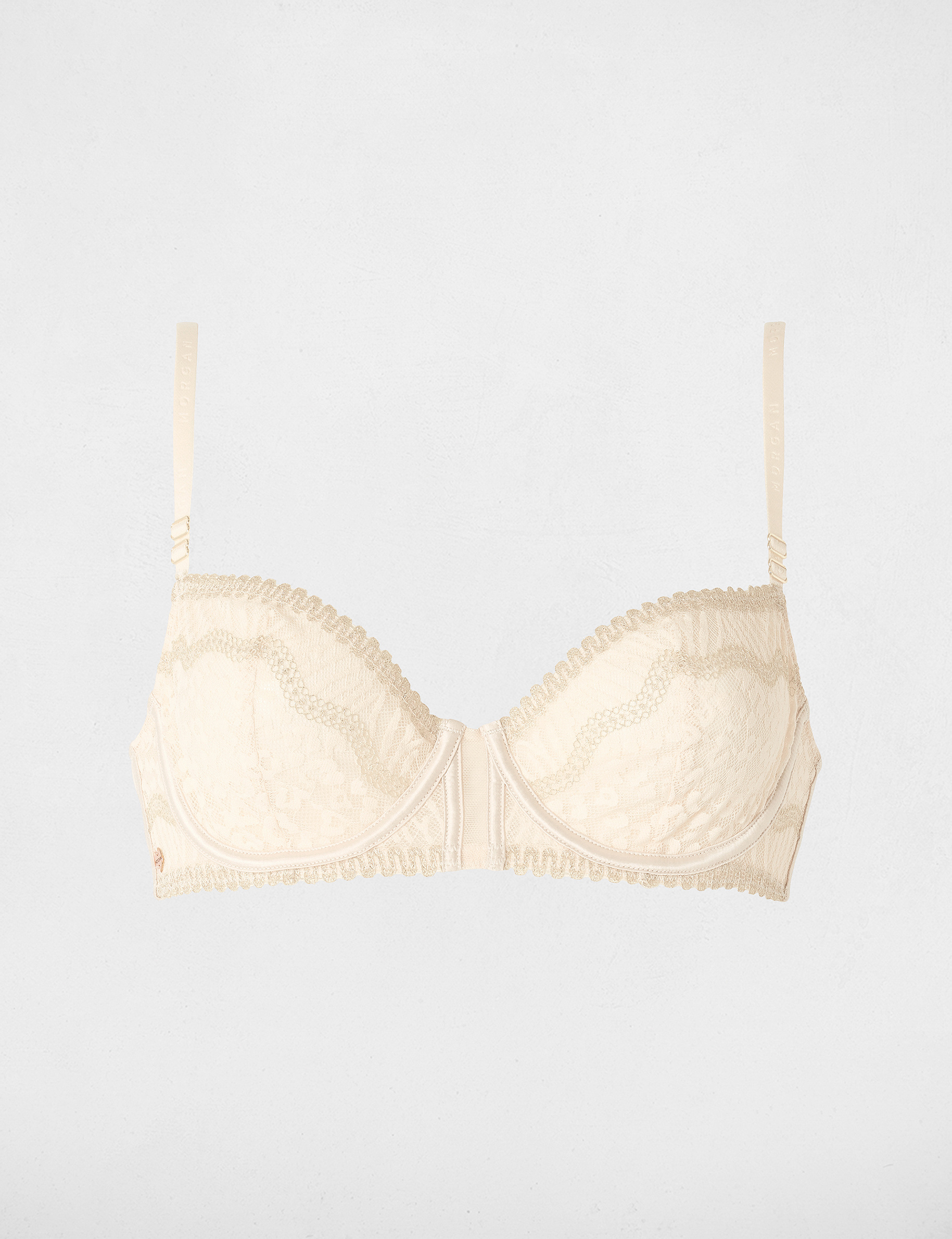 Sujetador de encaje con tirantes finos beige mujer