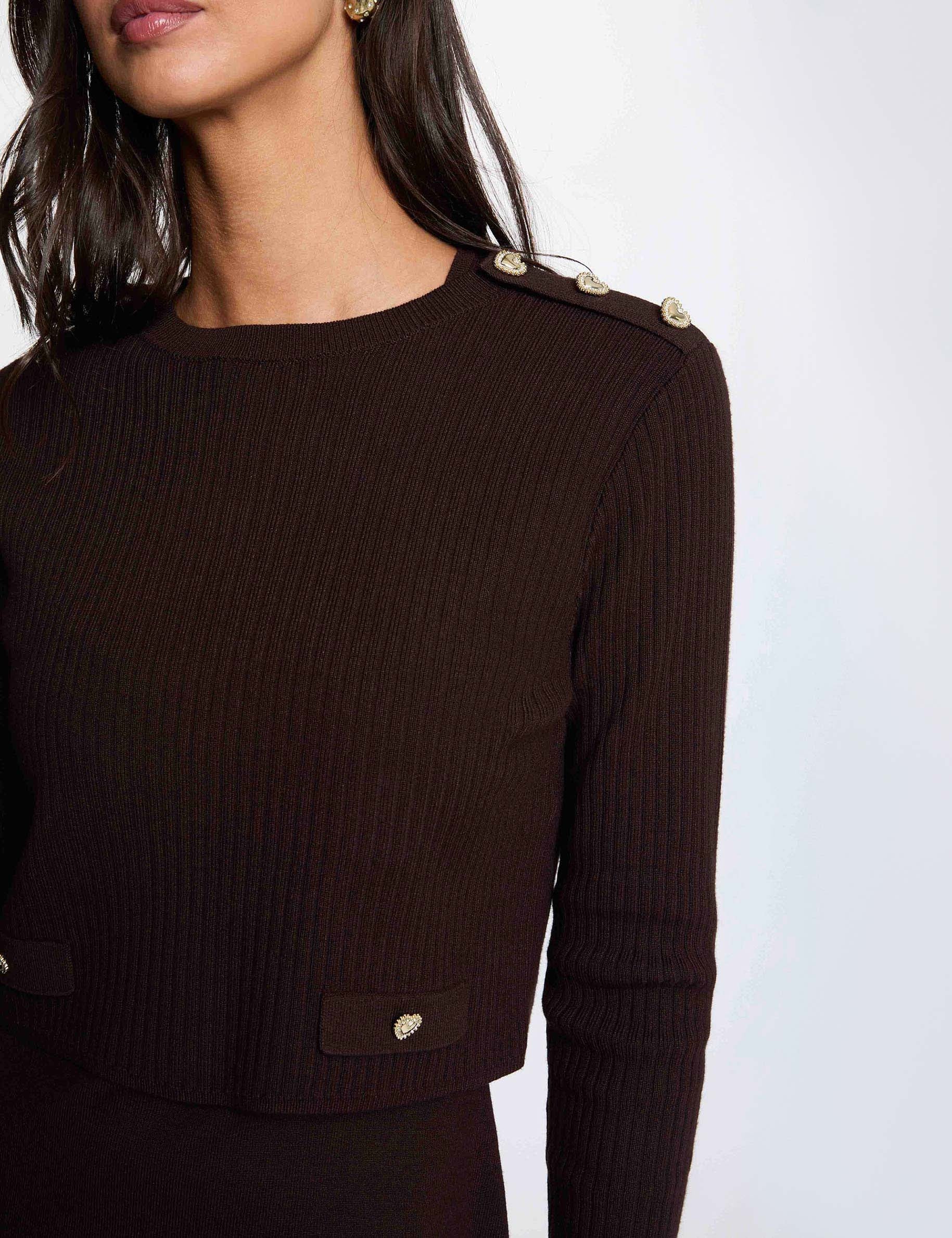 Vestido corto de punto efecto 2 en 1 marr&oacute;n oscuro mujer