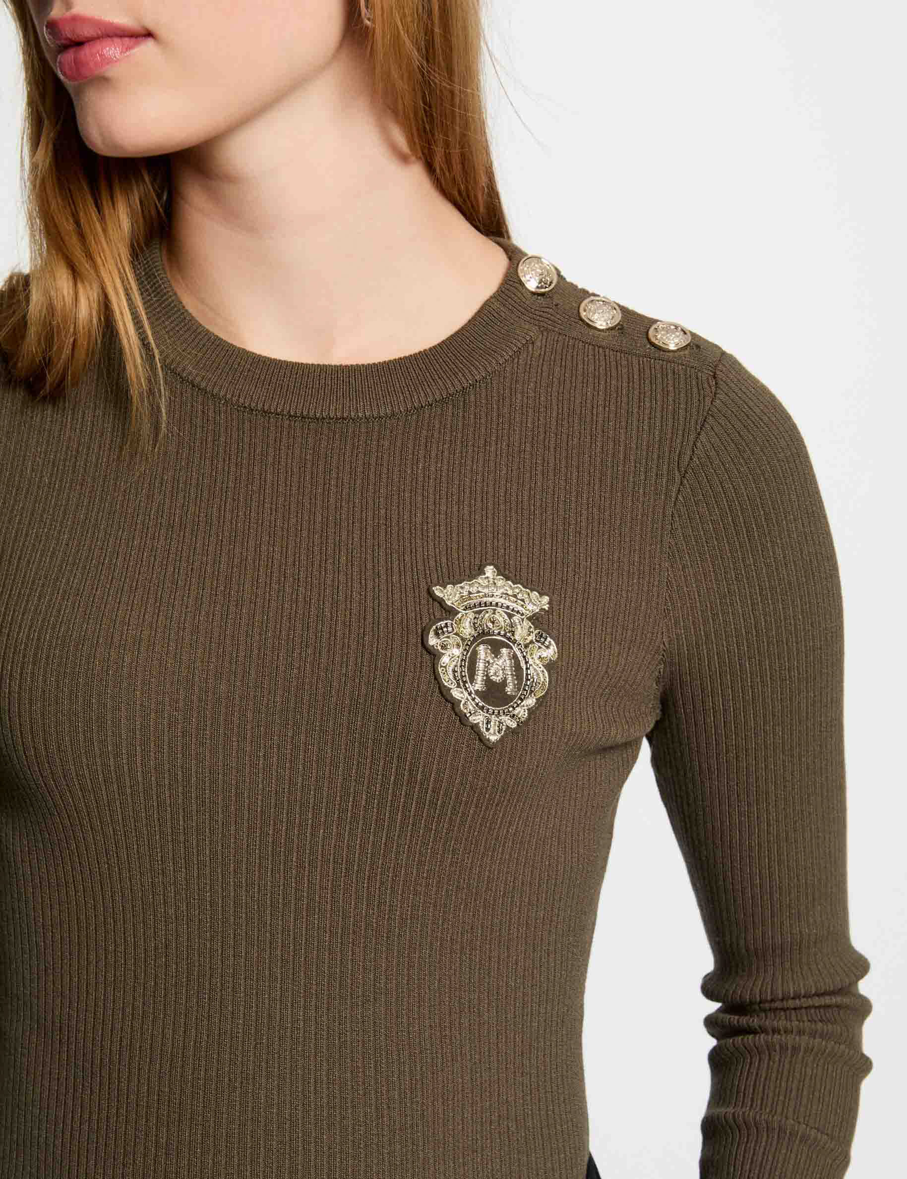 jersey cuello redondo verde caqui mujer Jersey cuello redondo verde caqui mujer