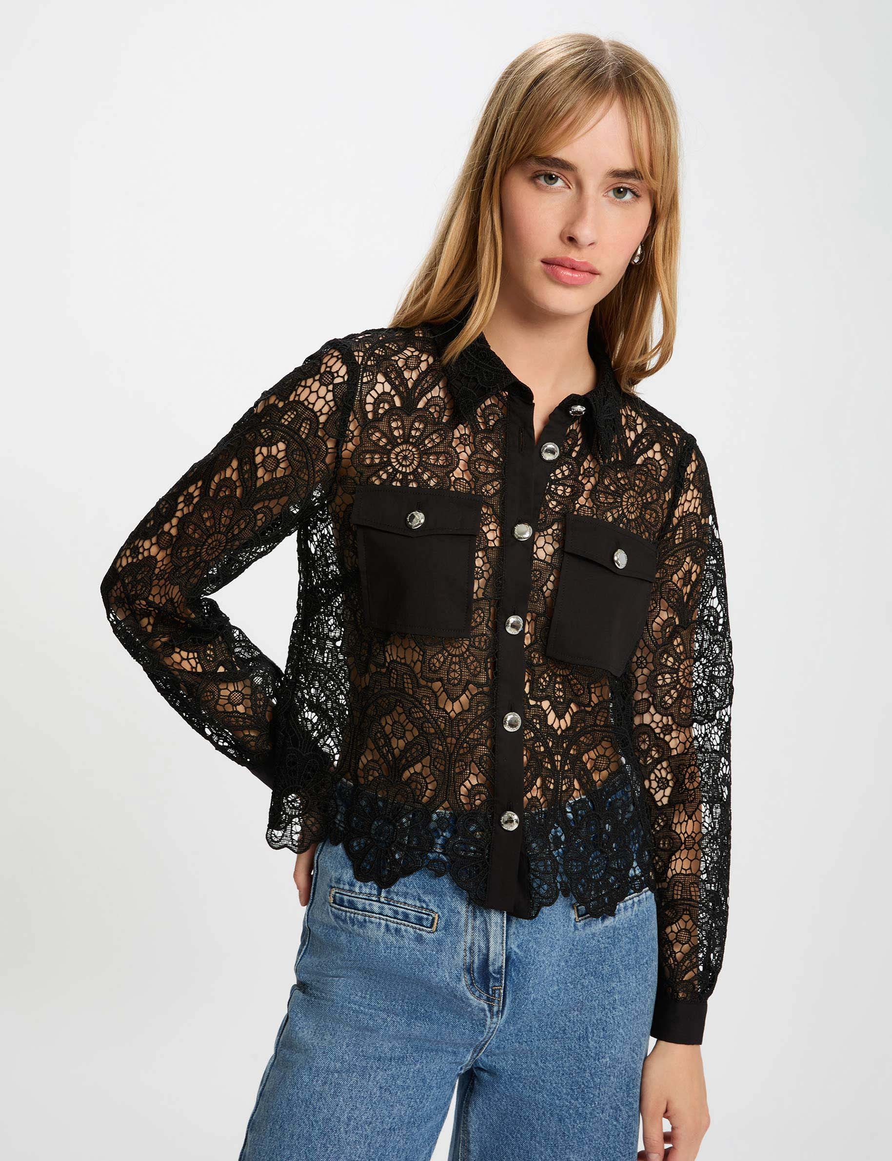 Camisa manga larga negro mujer