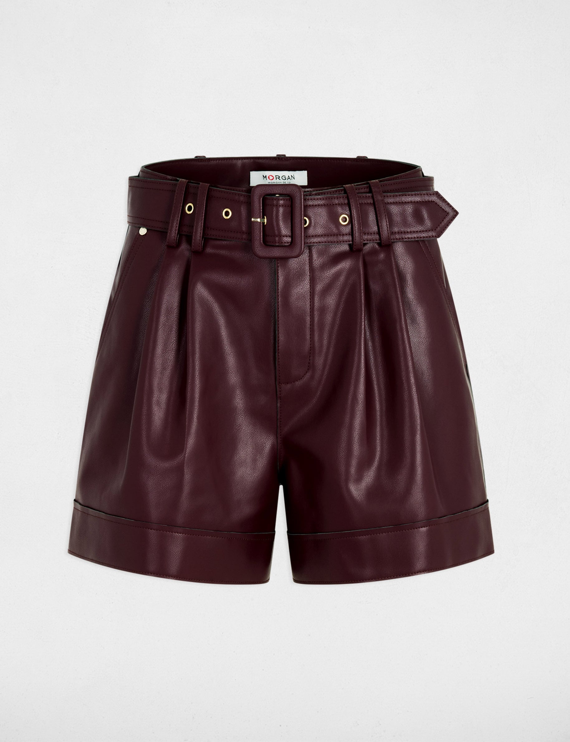 Short ajustado cuero sint&eacute;tico ciruela mujer