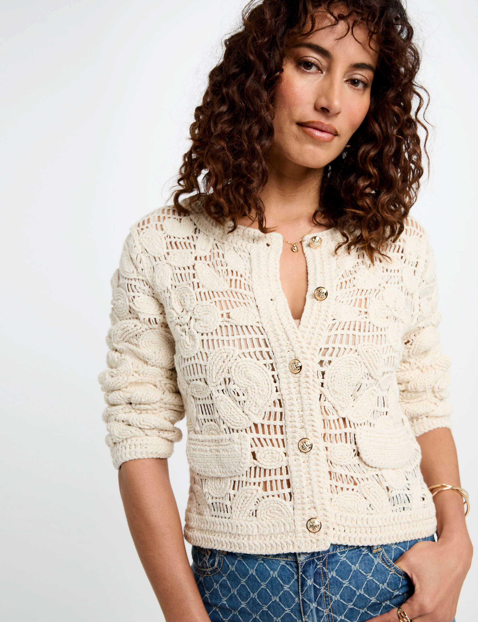 cardigan manga larga marfil mujer Cárdigan manga larga marfil mujer